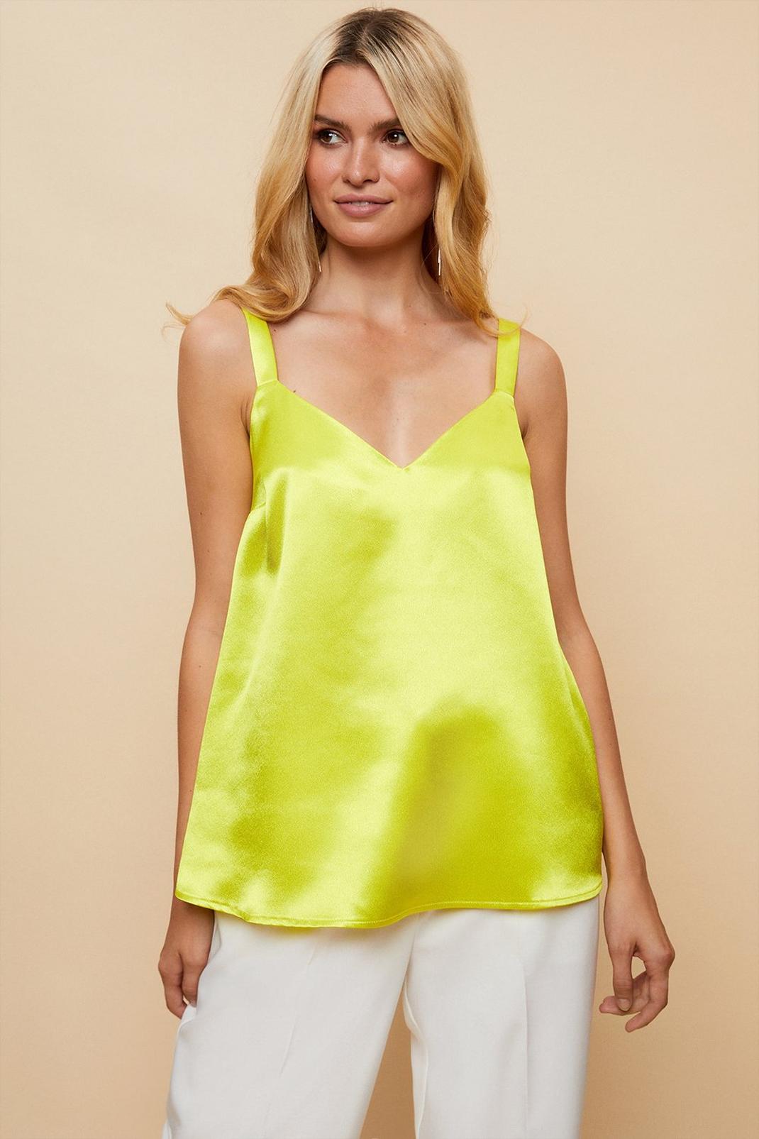 Chartreuse Tall Satin V Neck Cami Top image number 1