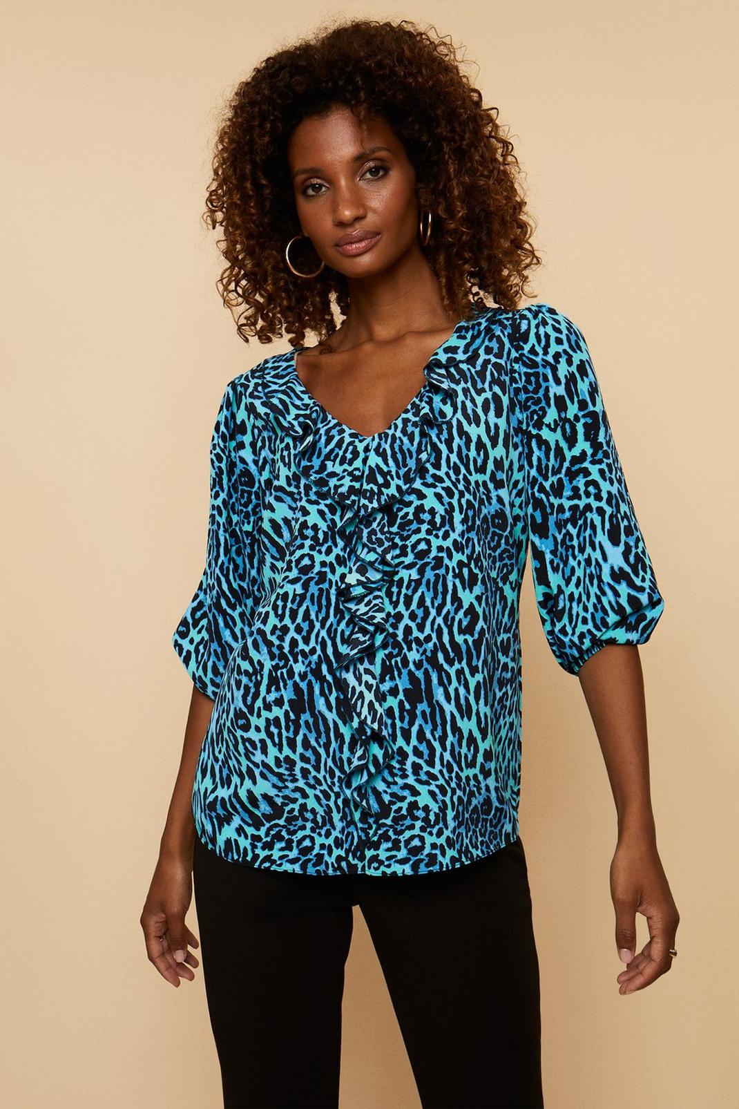 Blue Animal Ruffle Top image number 1