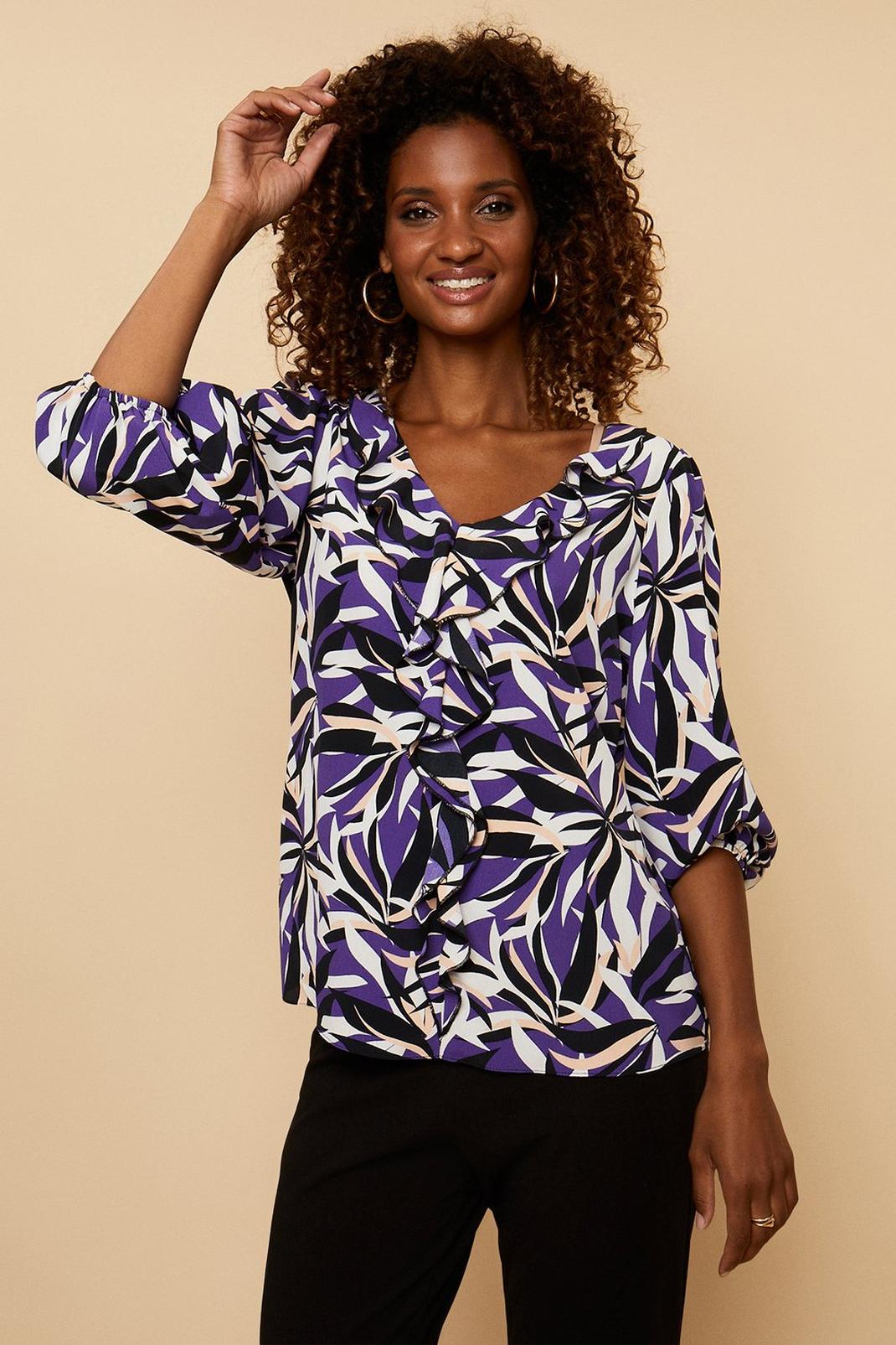 Blue Abstract Ruffle Top image number 1