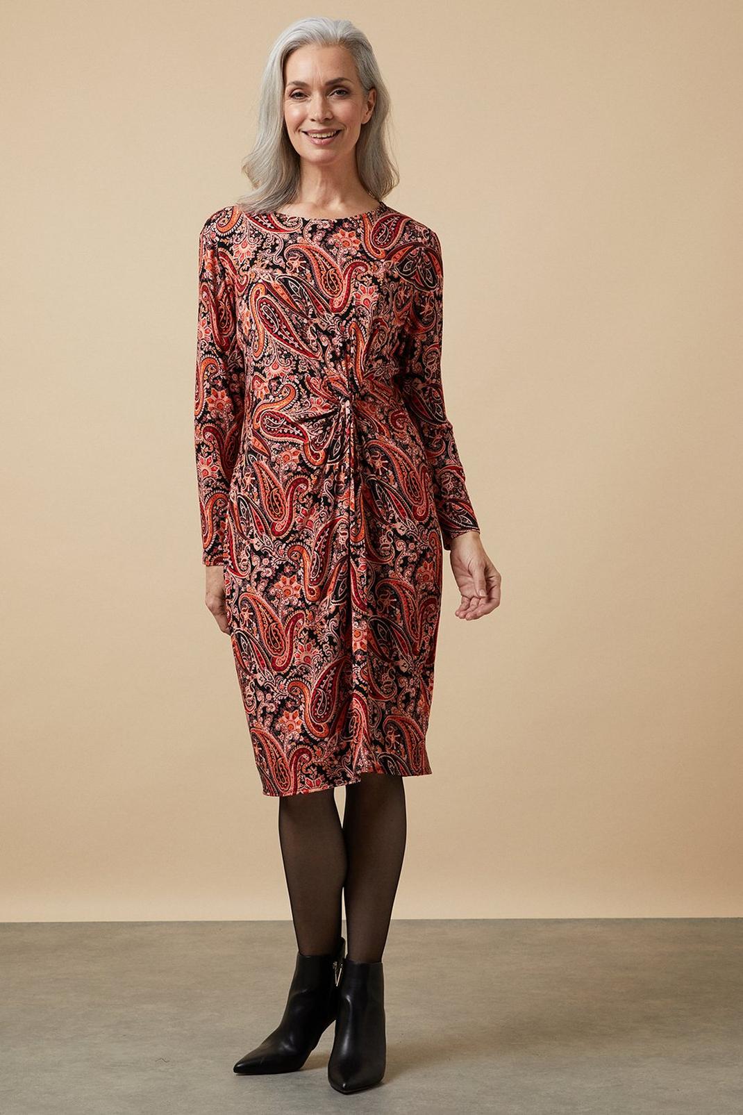 Red Paisley Knot Side Jersey Dress image number 1