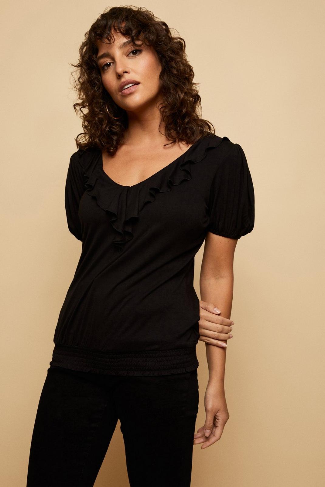 Black Jersey Ruffle Top image number 1