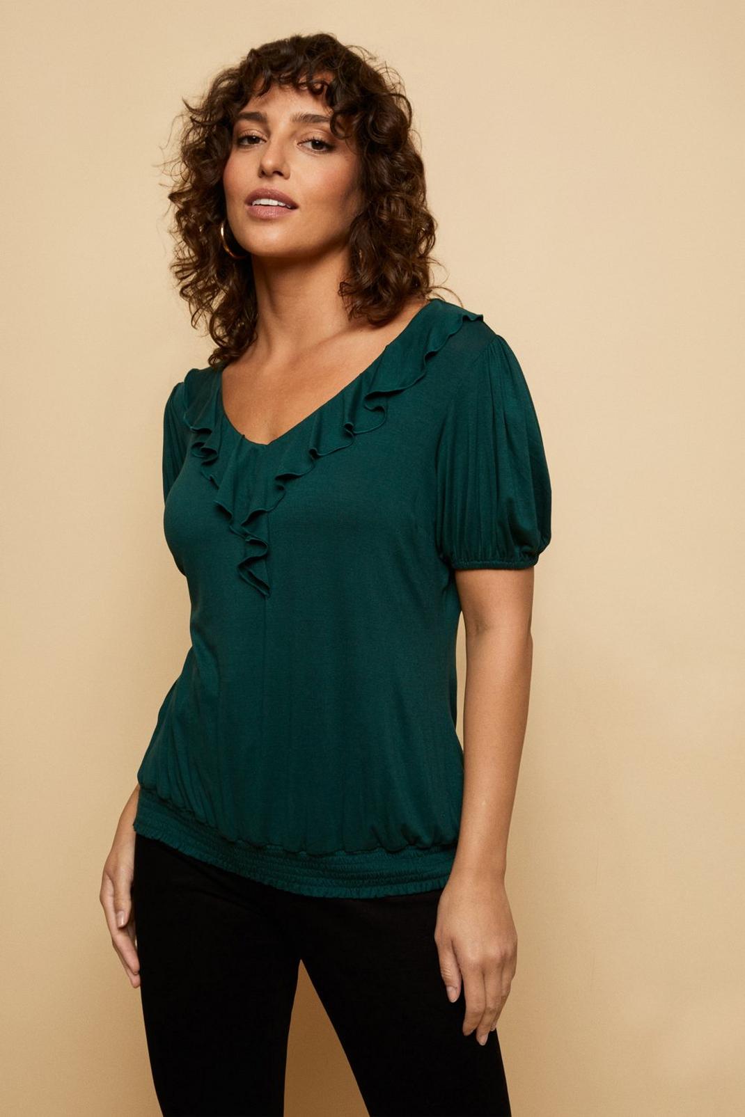 Green Jersey Ruffle Top image number 1