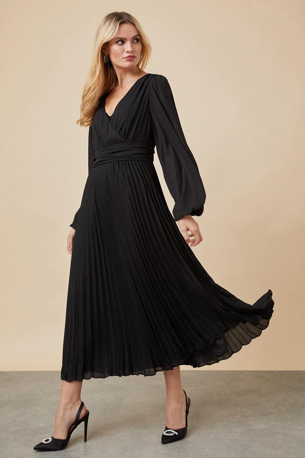 Black Pleated Wrap Maxi Dress image number 1