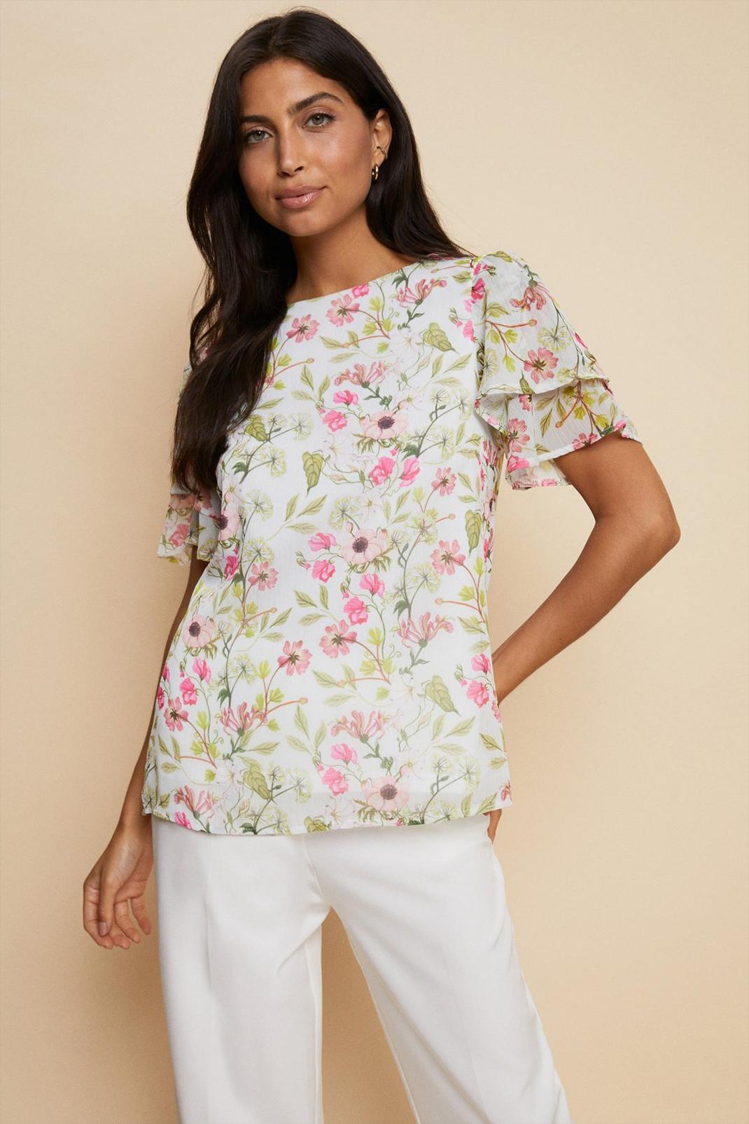 Ivory Floral Shell Top image number 1