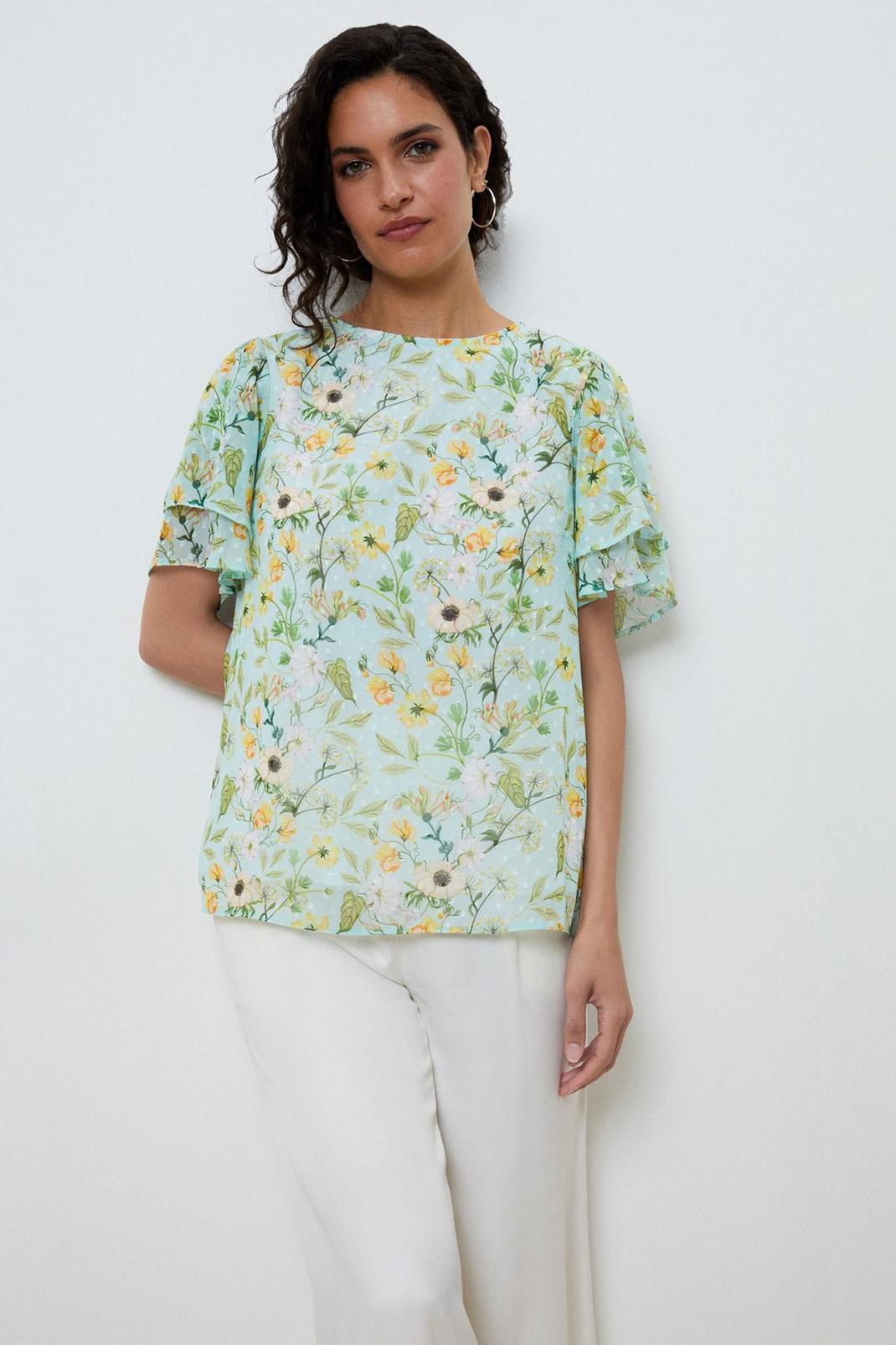 Green Mint Floral Dobby Shell Top image number 1