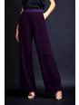 Purple Satin Crepe Elasticated Waist Suit Trousers