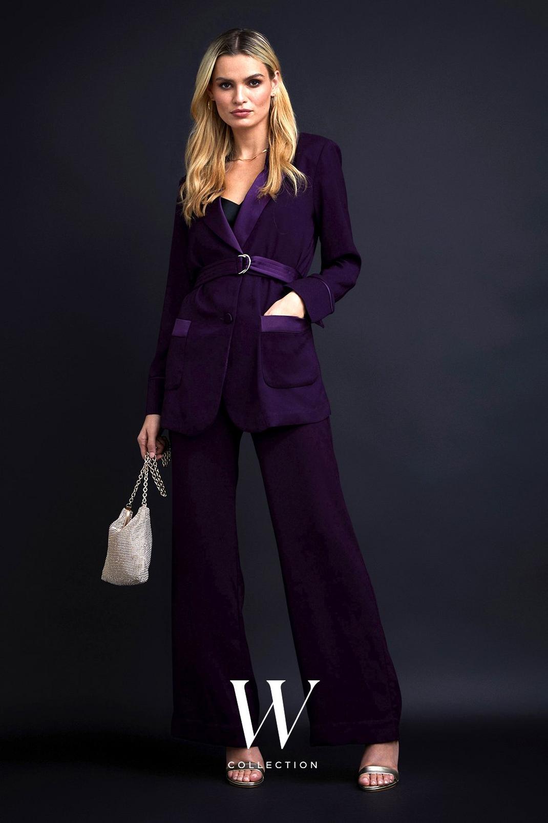 Purple Satin Crepe Belted Suit Jacket image number 1