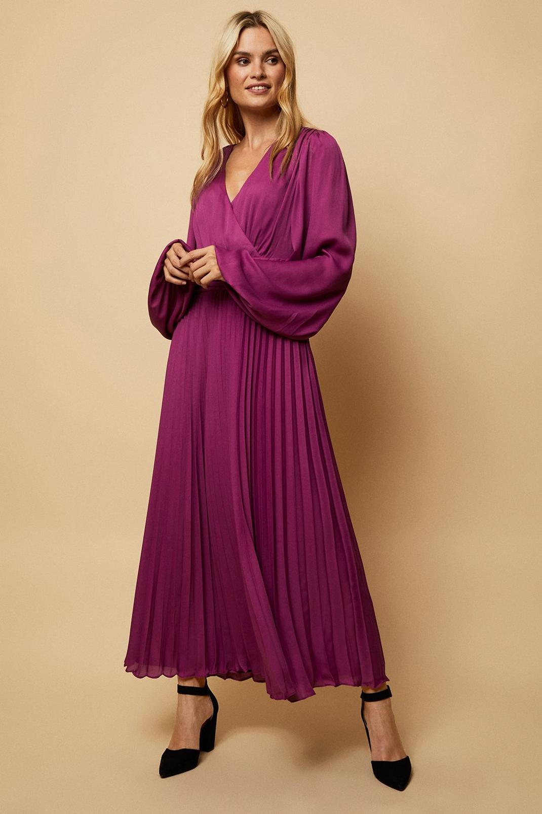 Plum Tall Pleated Wrap Maxi Dress image number 1