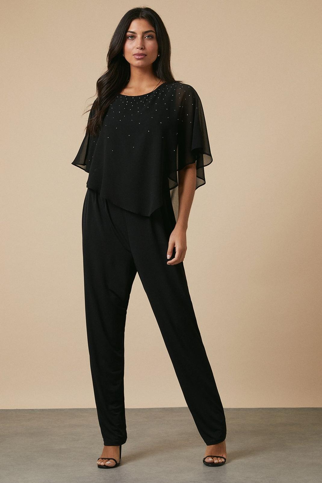Black Tall Overlayer Jumpsuit Front Hotfix image number 1