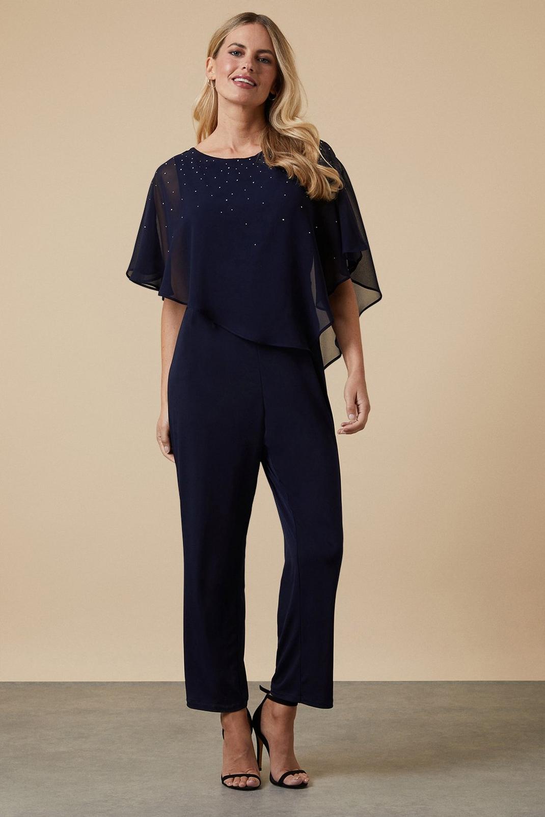 Navy Petite Overlayer Jumpsuit Front Hotfix image number 1