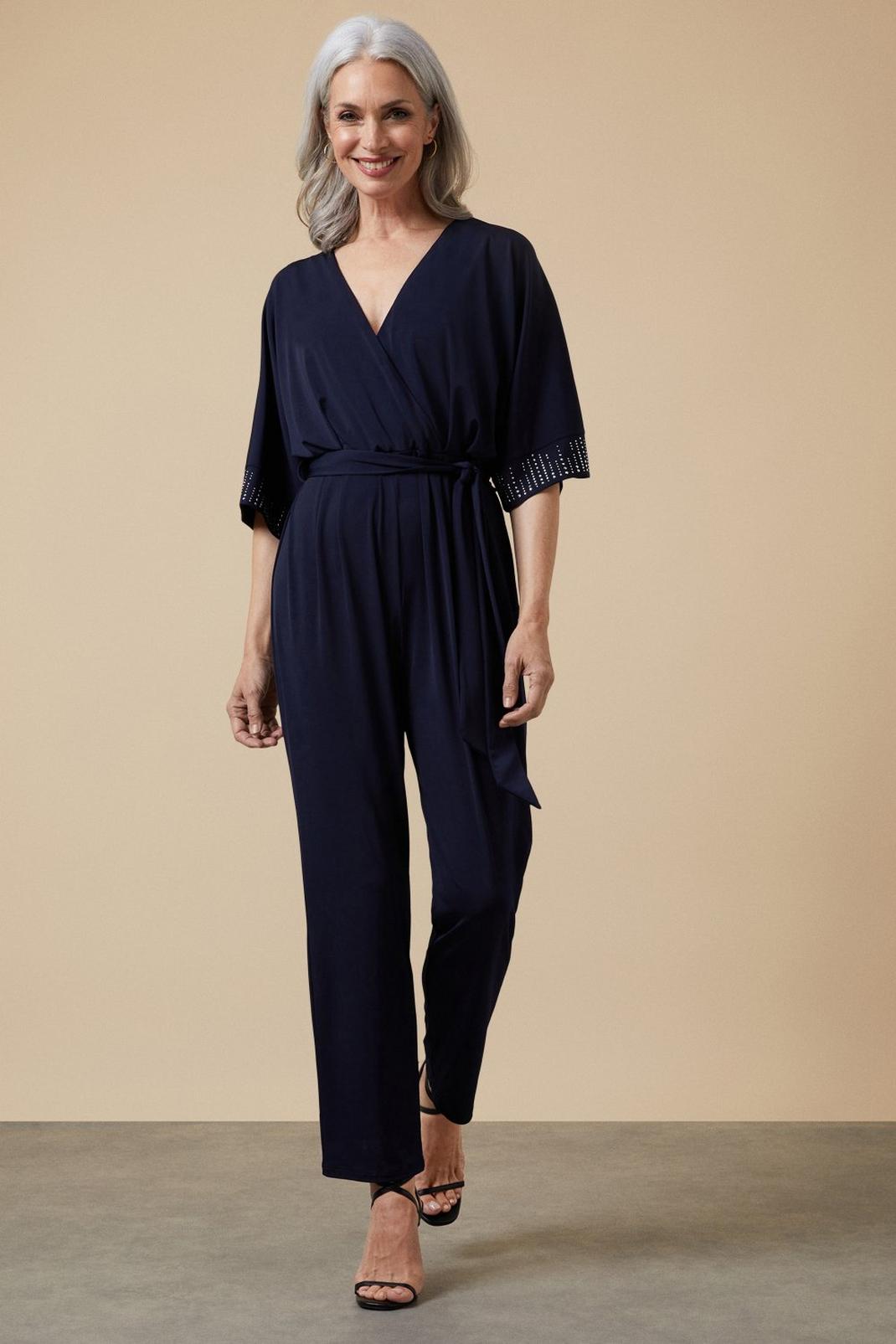 Navy Hotfix cuff Jumpsuit image number 1