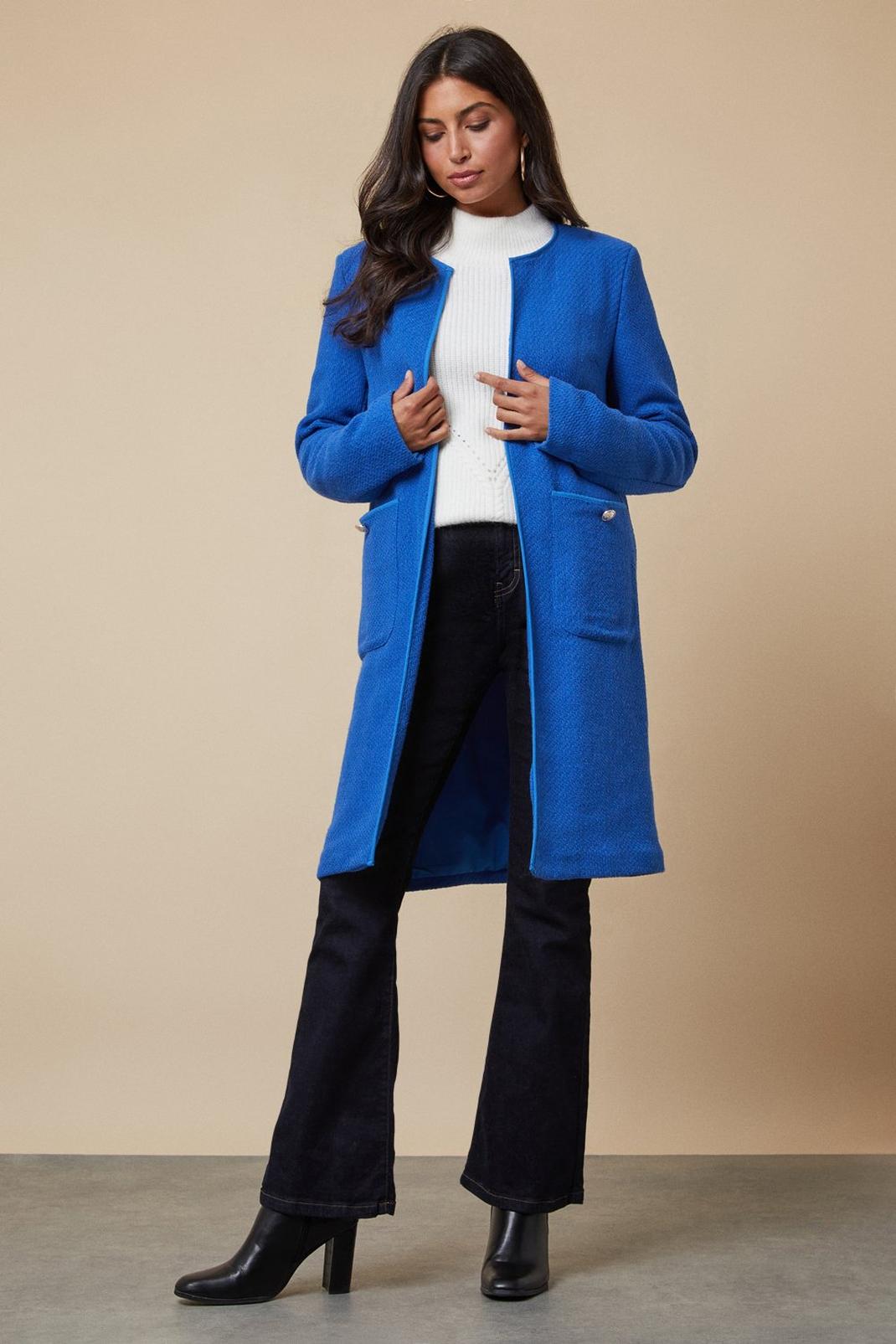 Tall Blue Check Boucle Long Line Jacket image number 1