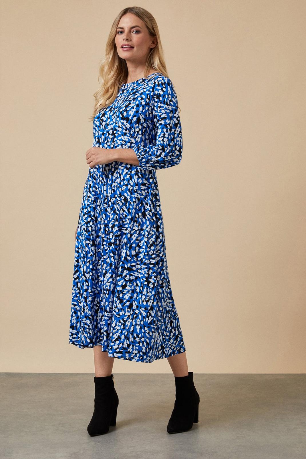 Petite Blue Abstract Jersey Midi Dress image number 1