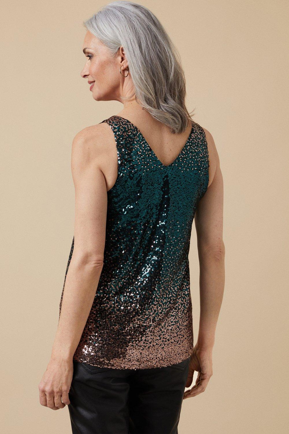 Sequin V-Neck Sleeveless Cami Top, SOSANDAR