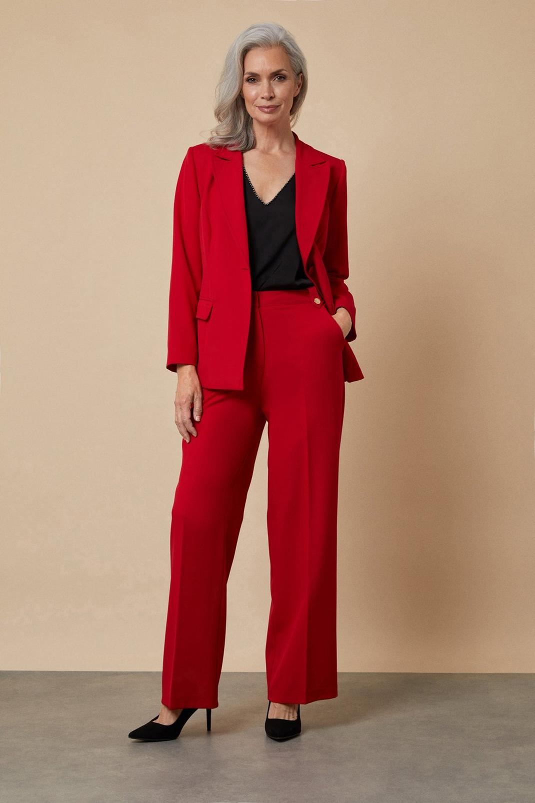 Red Petite Single Breasted Suit Blazer image number 1