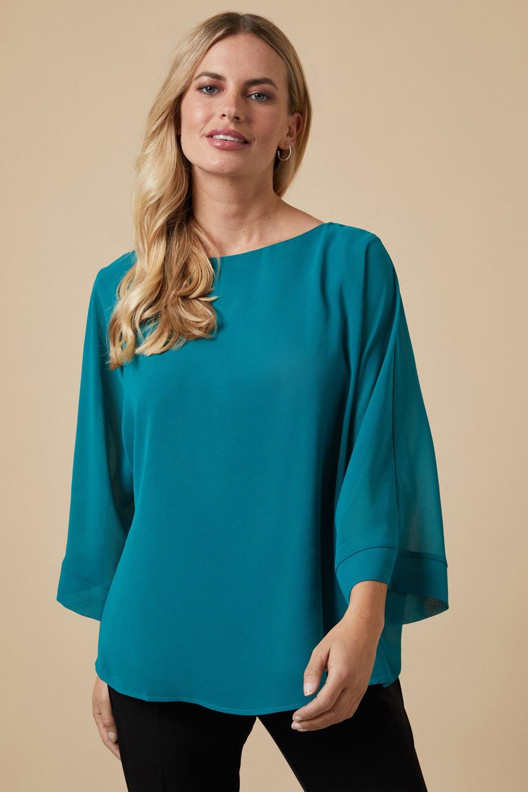 Petite Teal Chiffon Overlayer Top image number 1