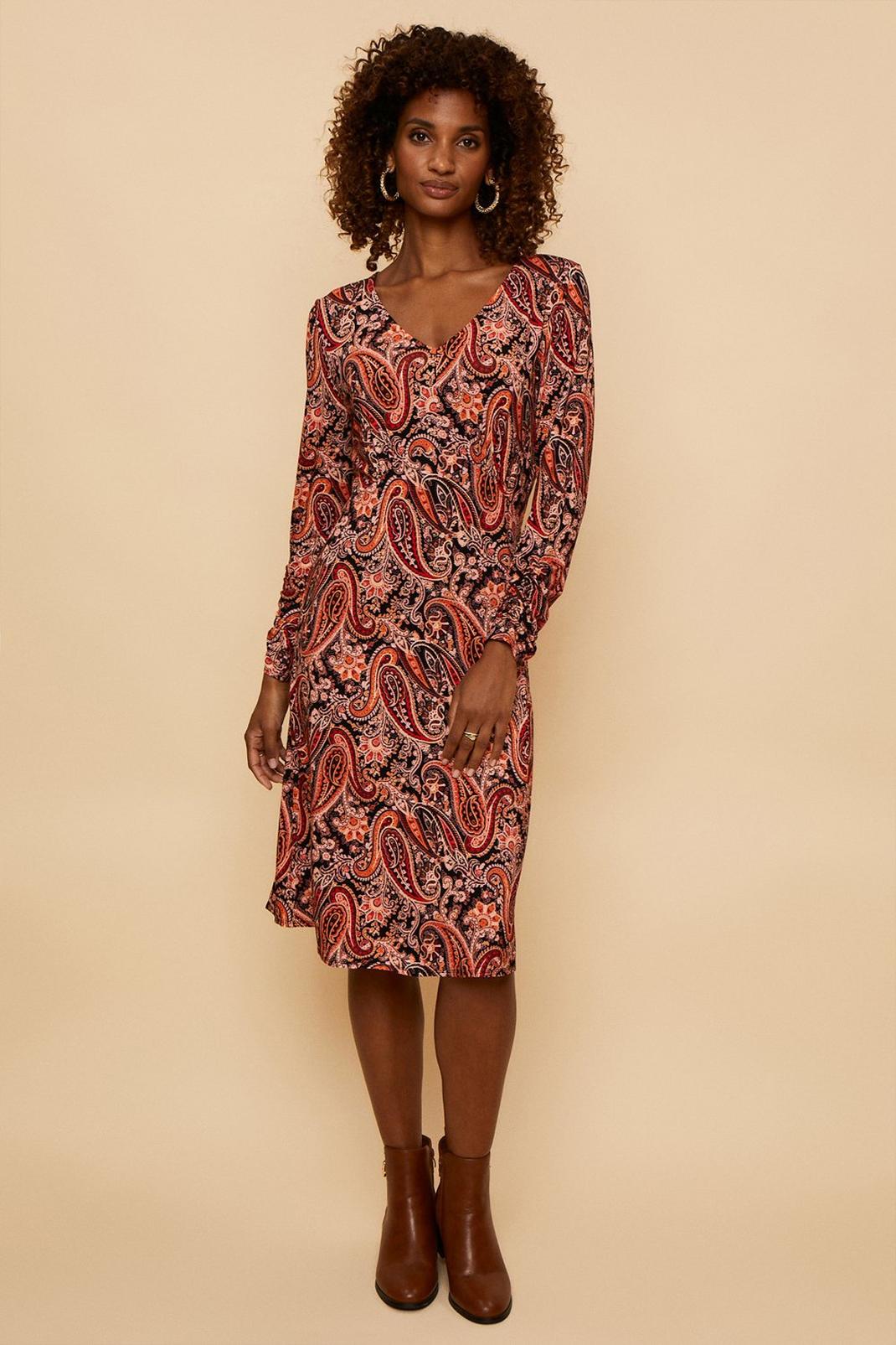 Tall Red Paisley Midi Dress image number 1