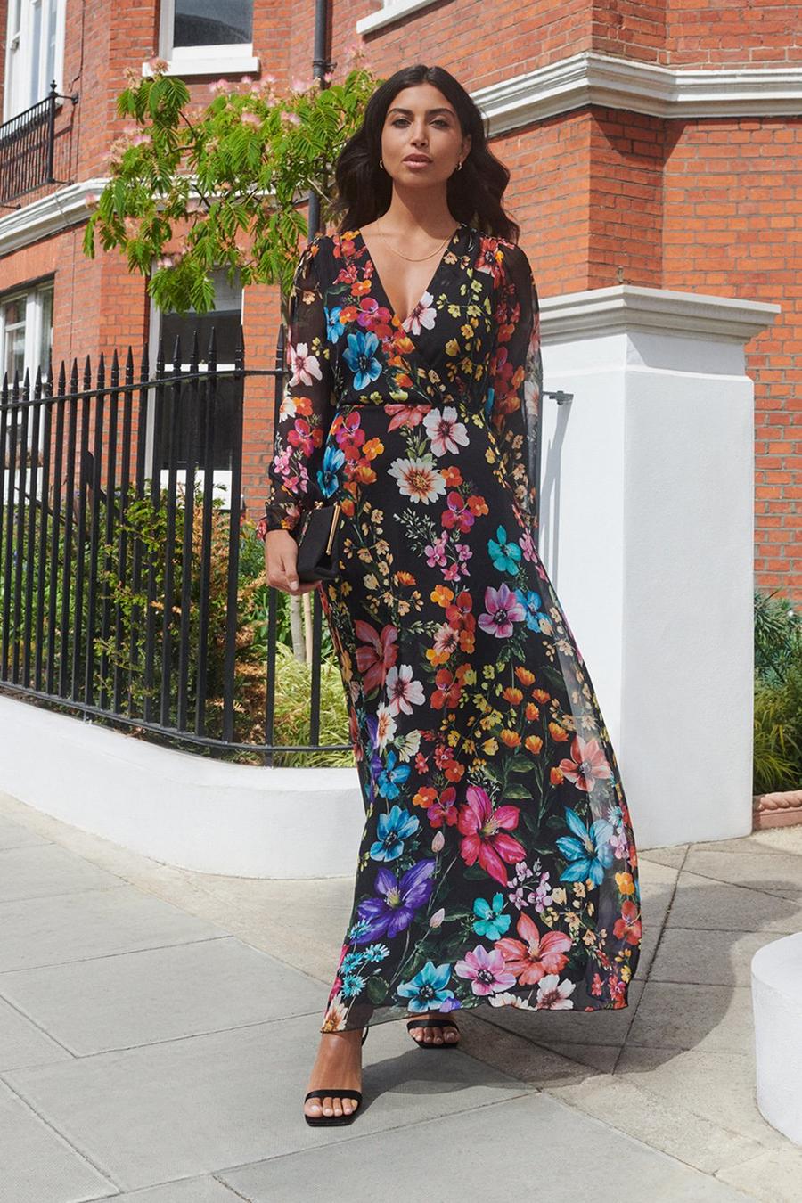 Floral Silk Mix Wrap Midaxi Dress