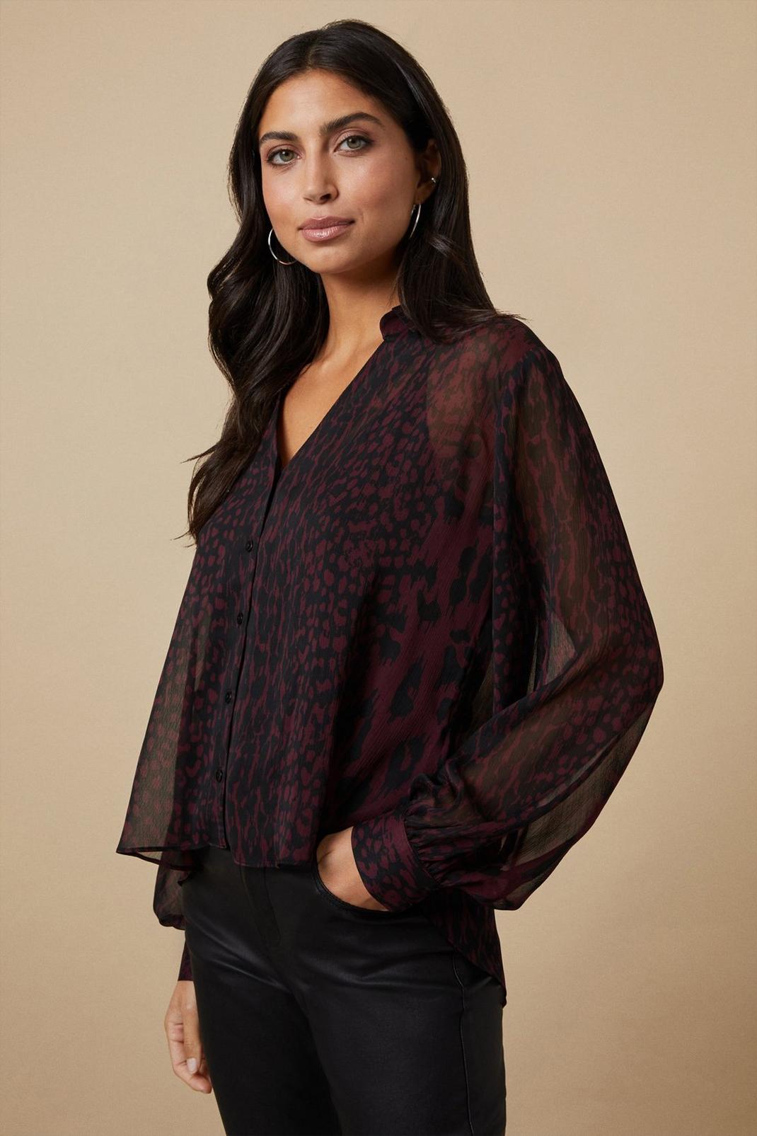 Berry Abstract Animal High Low Hem Shirt image number 1