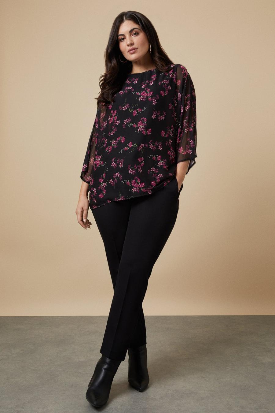 Curve Pink Floral Overlay Top