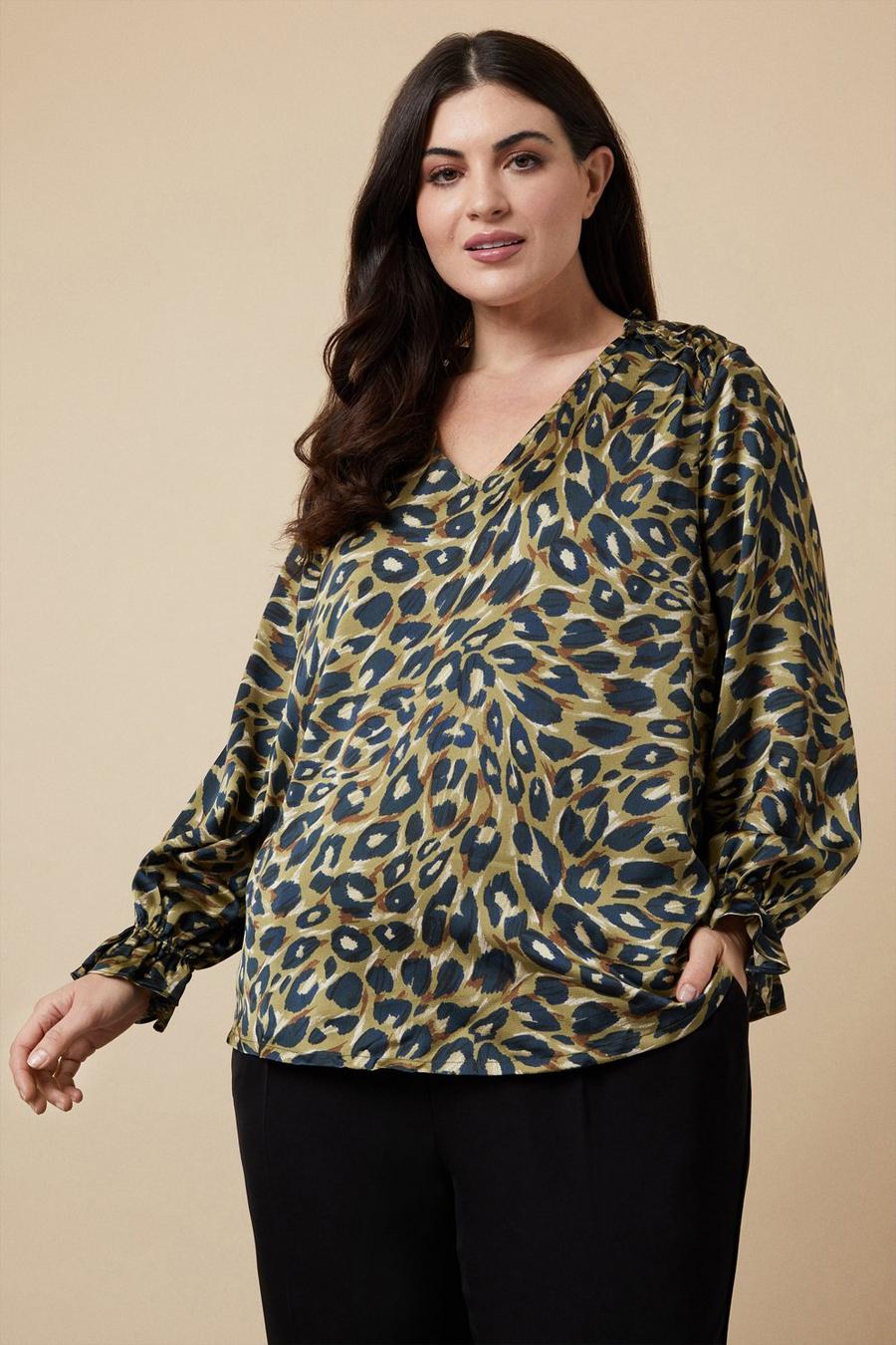 Curve Satin Animal Ruched Blouse