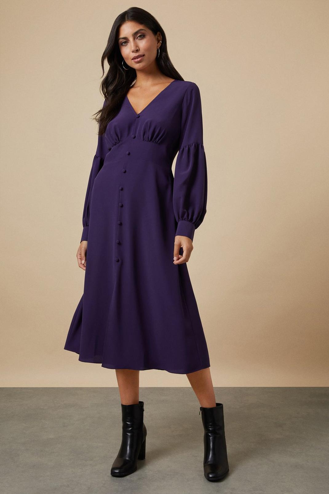 Plain Purple Prairie Volume Sleeve Dress image number 1