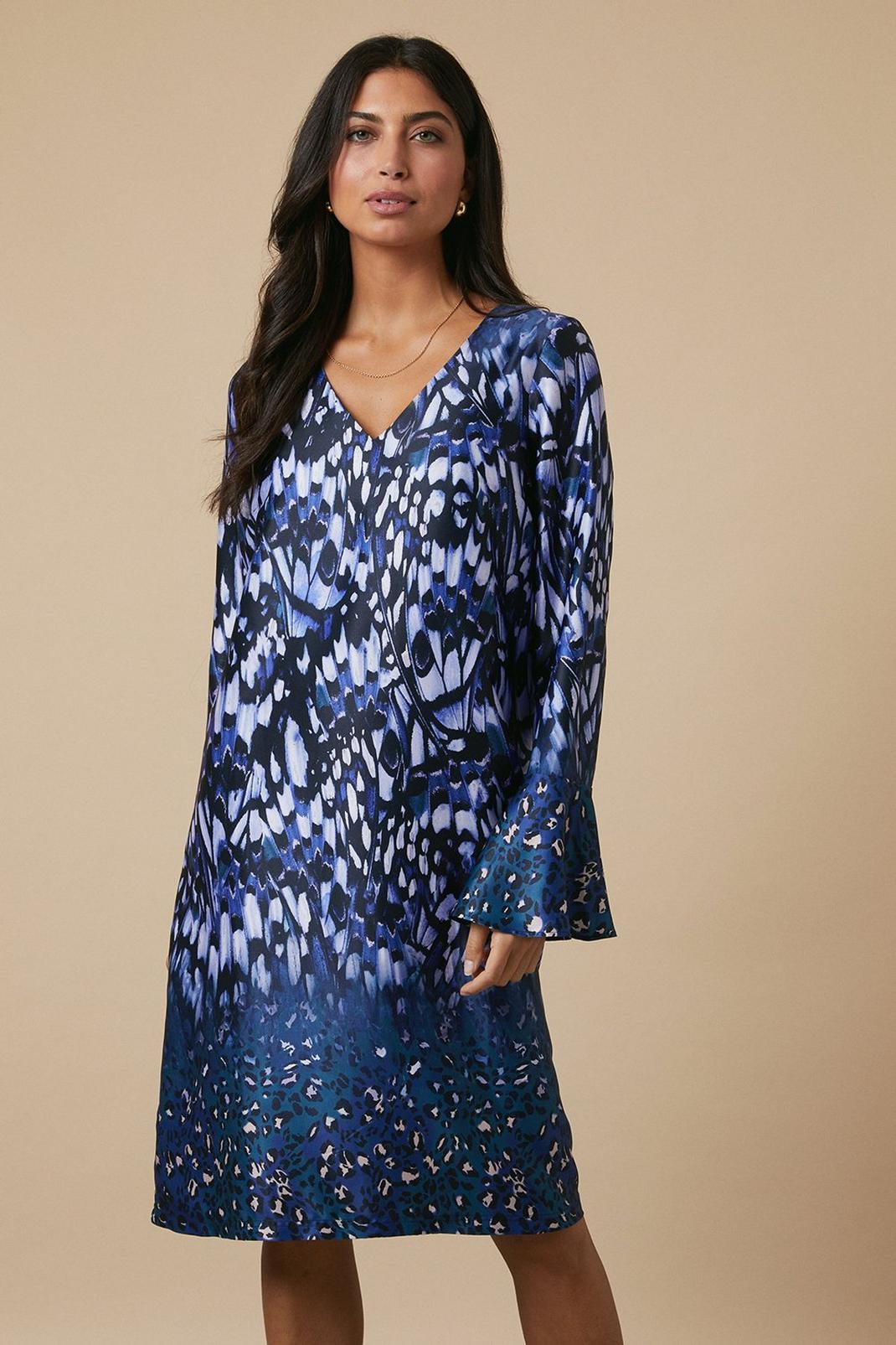 Blue Tall Border Leopard Butterfly Shift Dress image number 1