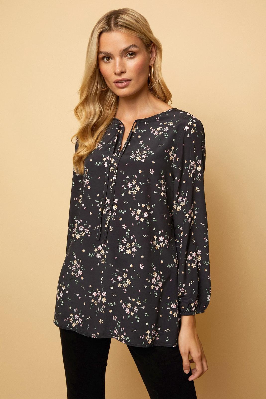 Black Tall Ditsy Blouson Sleeve Blouse image number 1