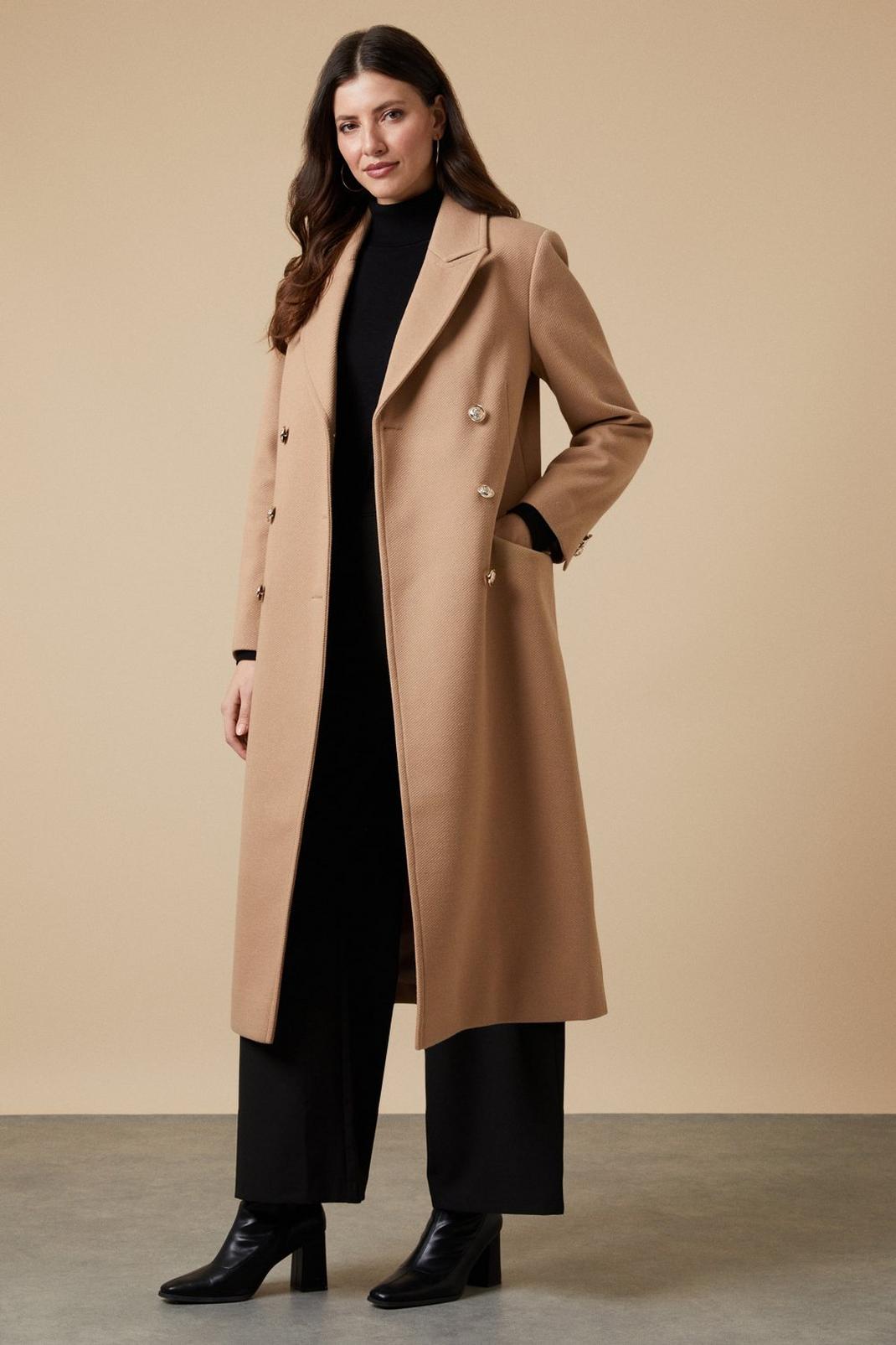 Camel Twill Longline Military Coat image number 1