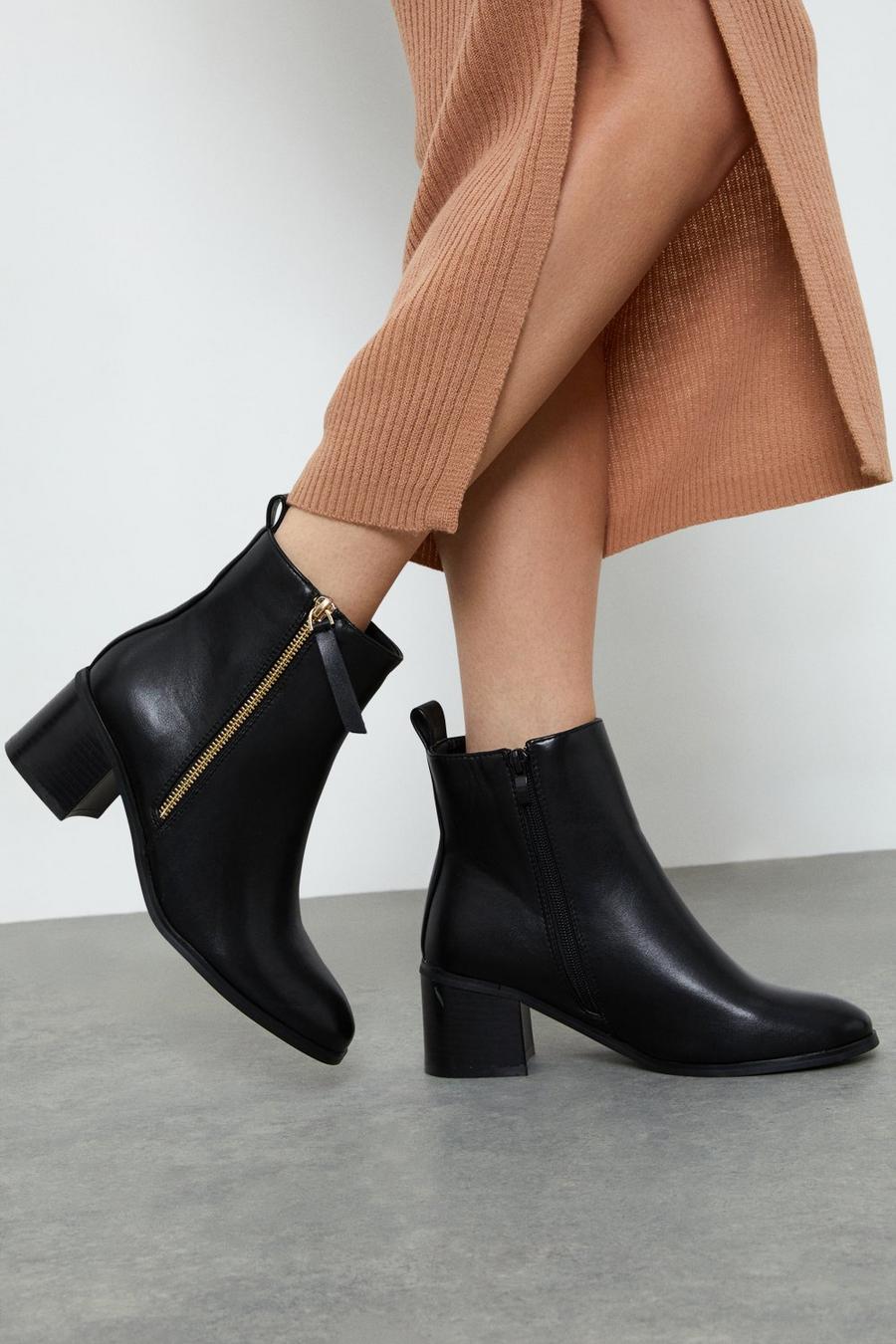Apricot Stack Heel Ankle Boots