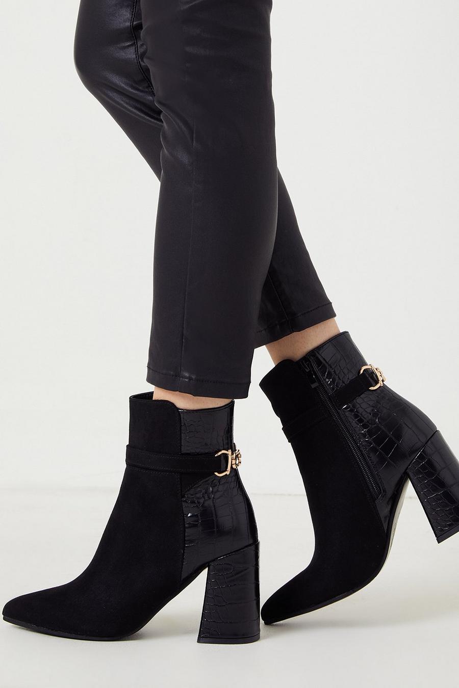 Wide Fit Angel Buckle Detail Heeled Ankle Boots