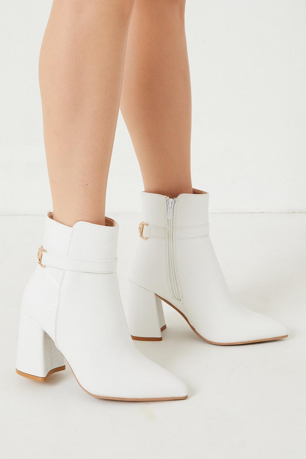 Ecru Wide Fit Angel Buckle Detail Heeled Ankle Boots image number 1