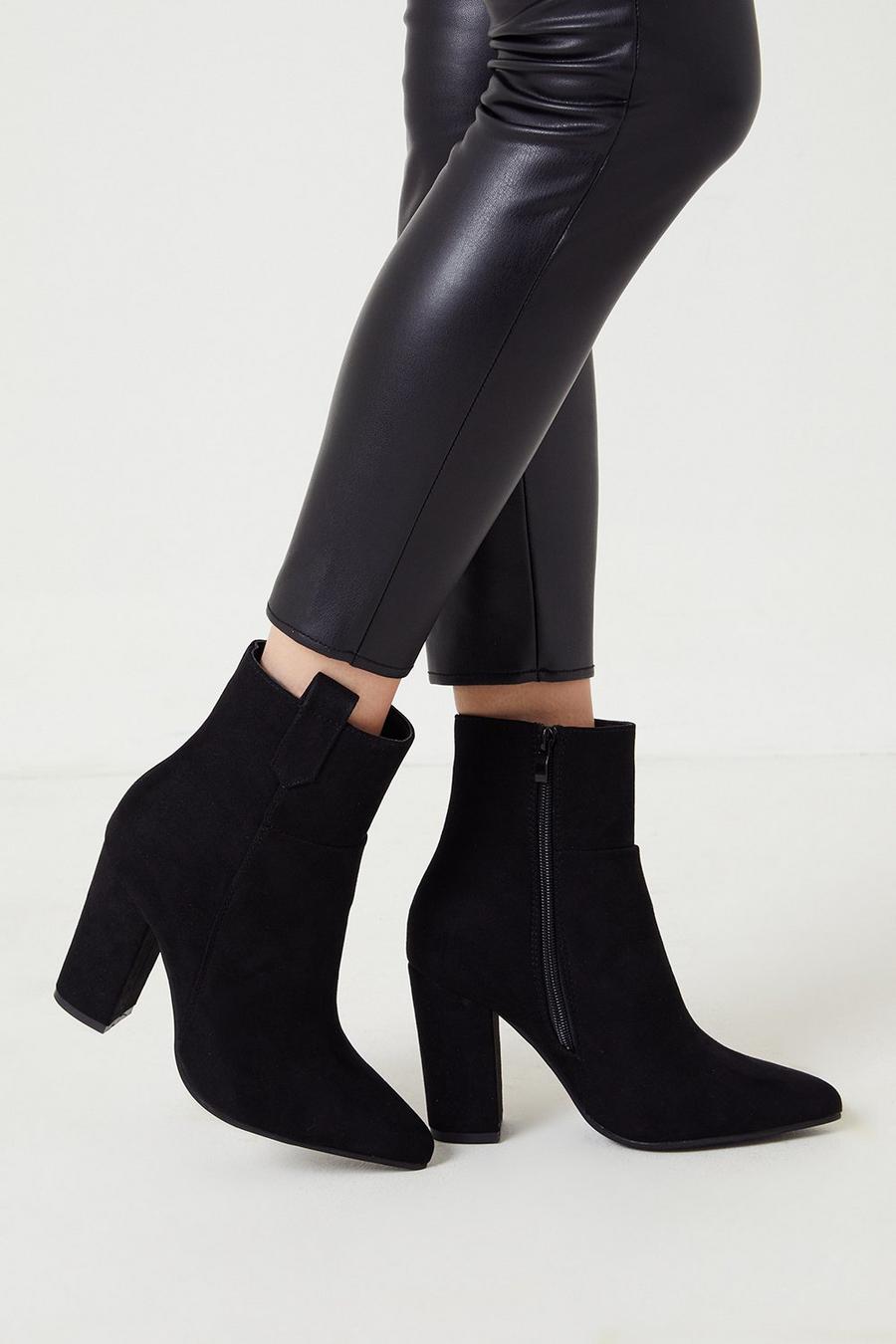 Wide Angelique Side Tab Detail Heeled Ankle Boots