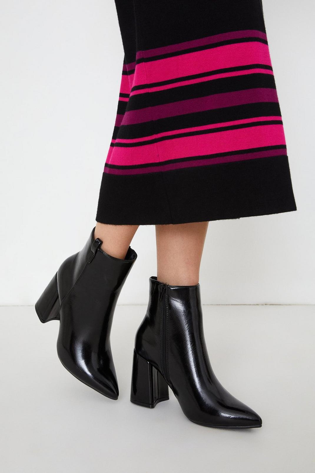 True black Wide Aura Pointed Block Heeled Ankle Boots image number 1