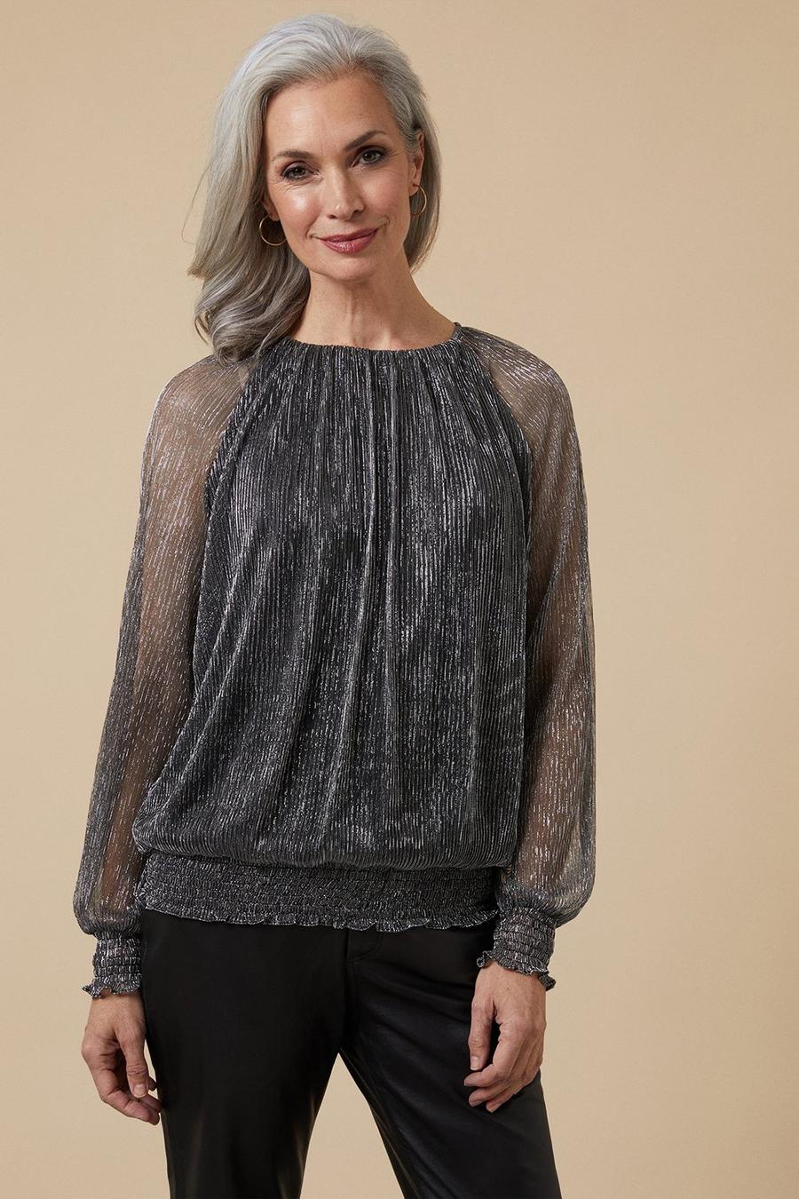 Silver Plisse Banded Top