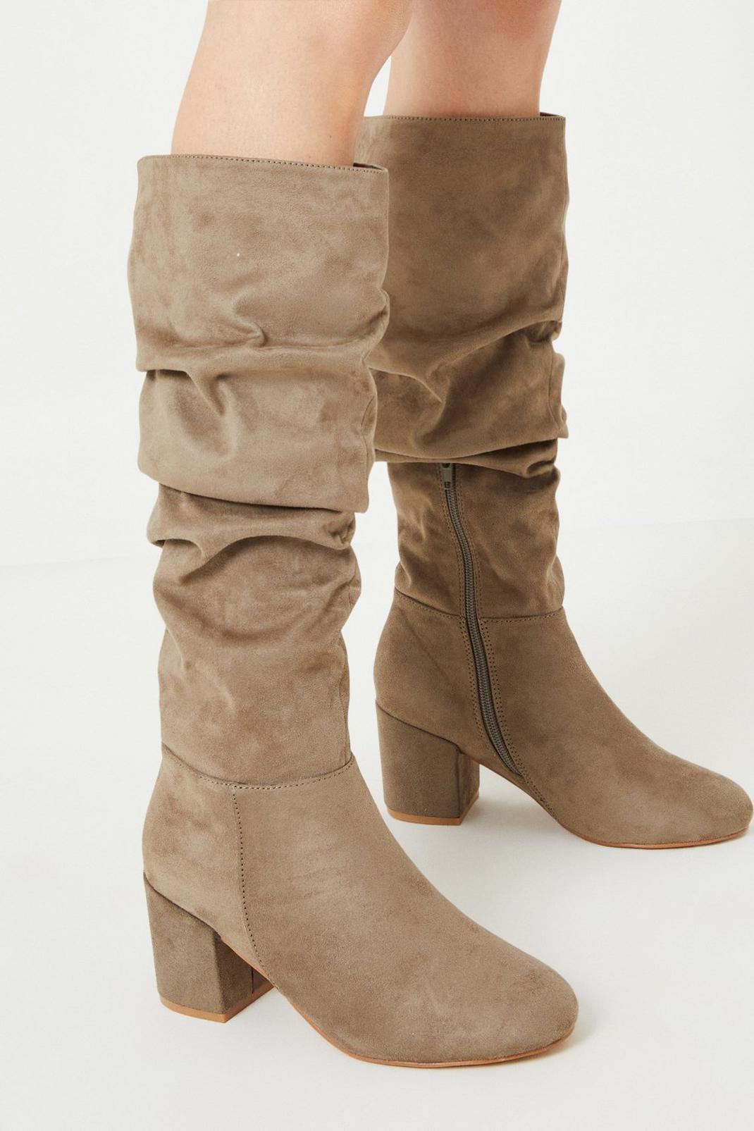 Taupe Wide Fit Kiss Ruched Long Boots image number 1