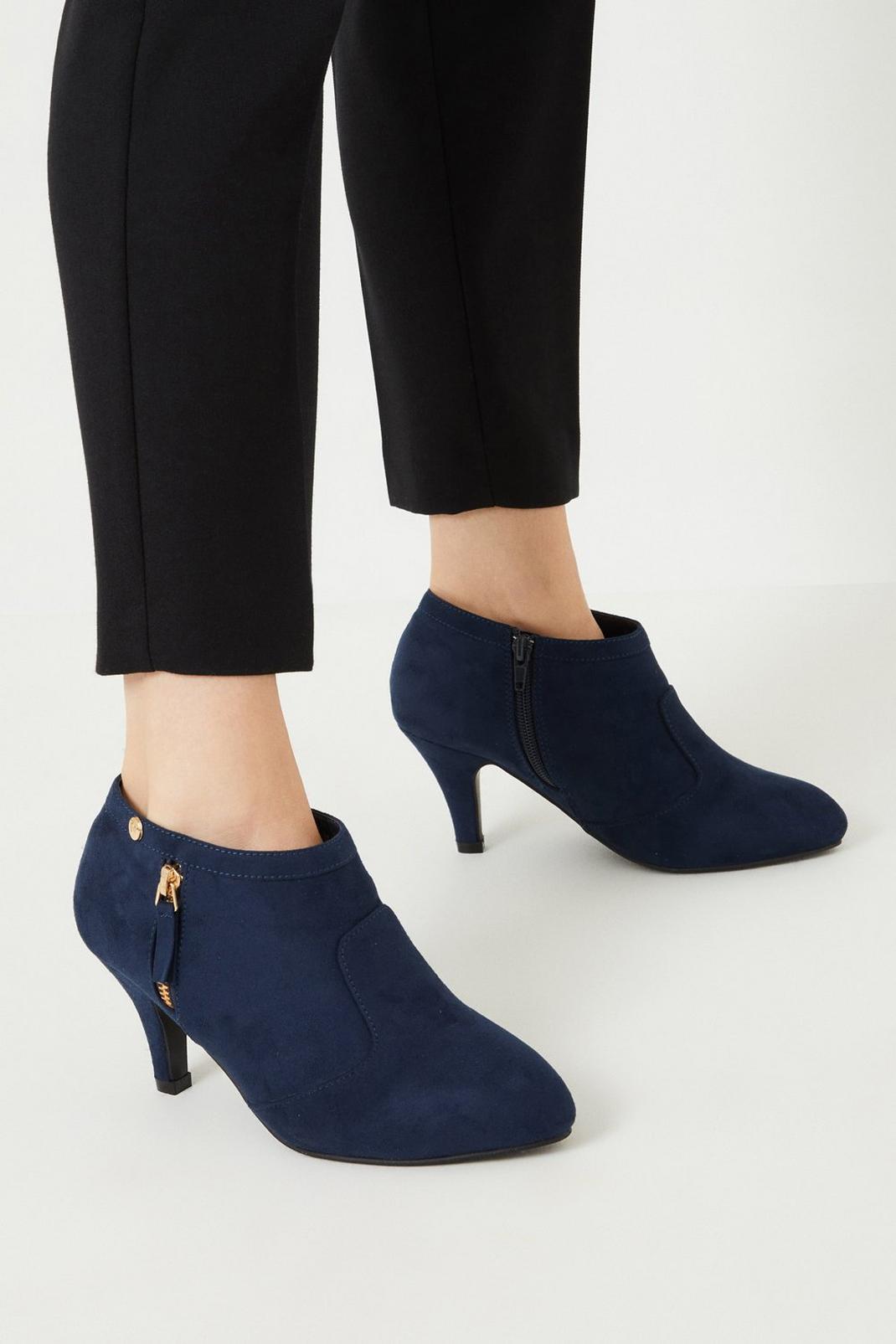 Navy Wide Fit Annabelle Zip Detail Shoe Boots image number 1