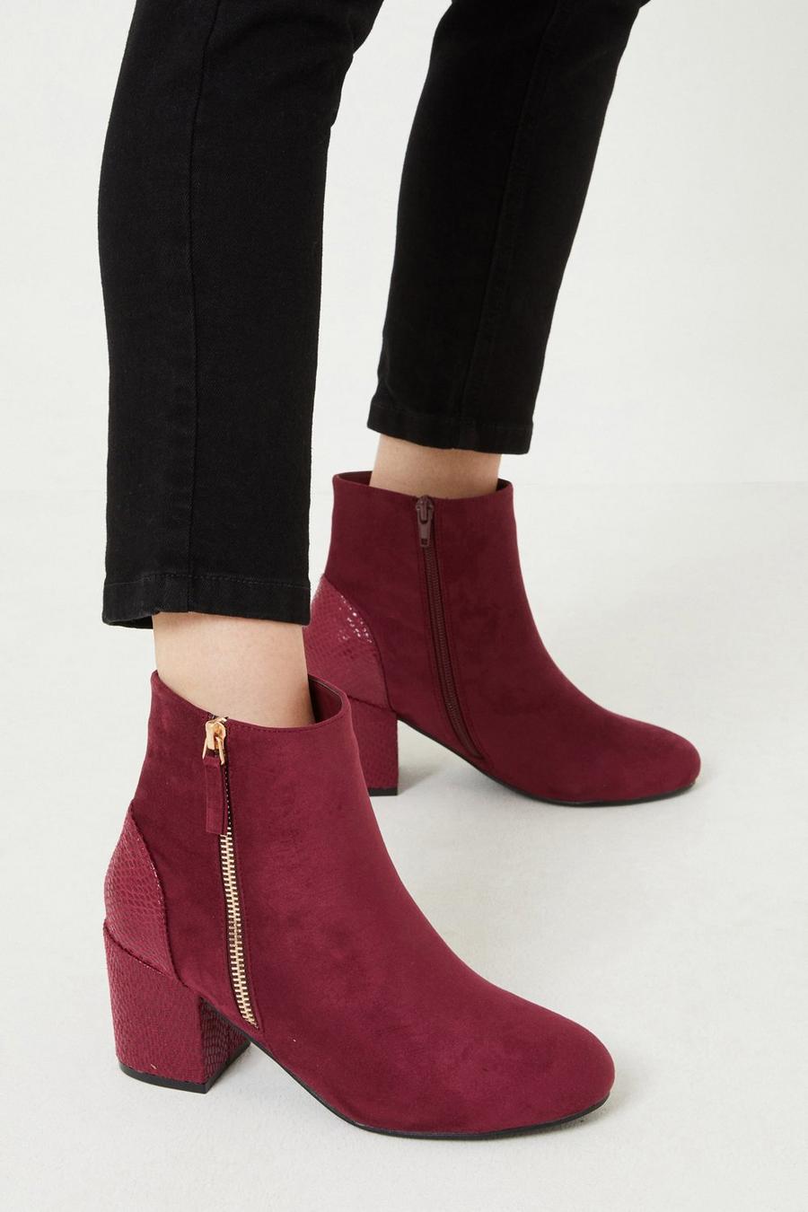 Wide Fit Amethyst Zip Detail Ankle Boots