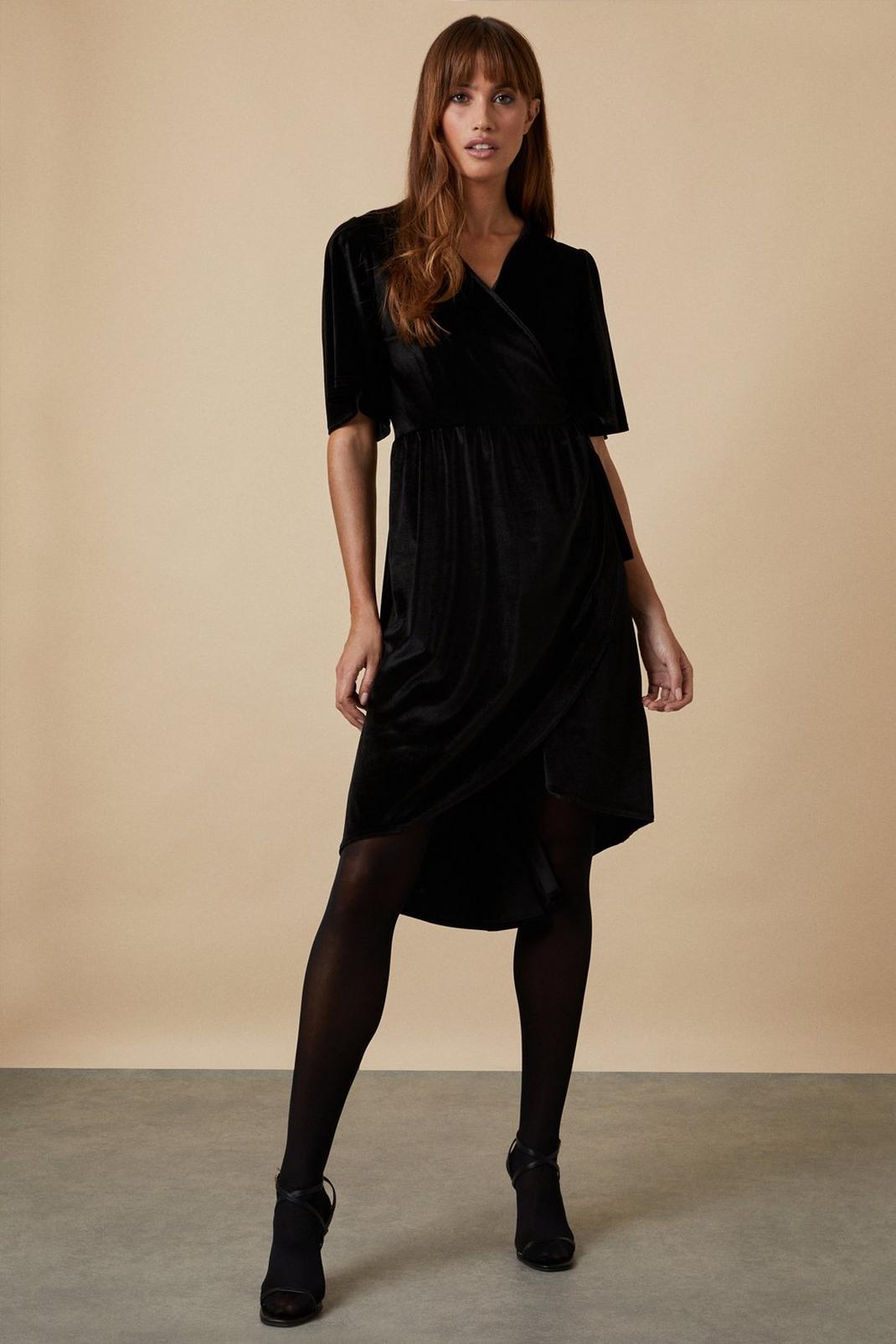 Black Velvet Wrap Midi Dress image number 1