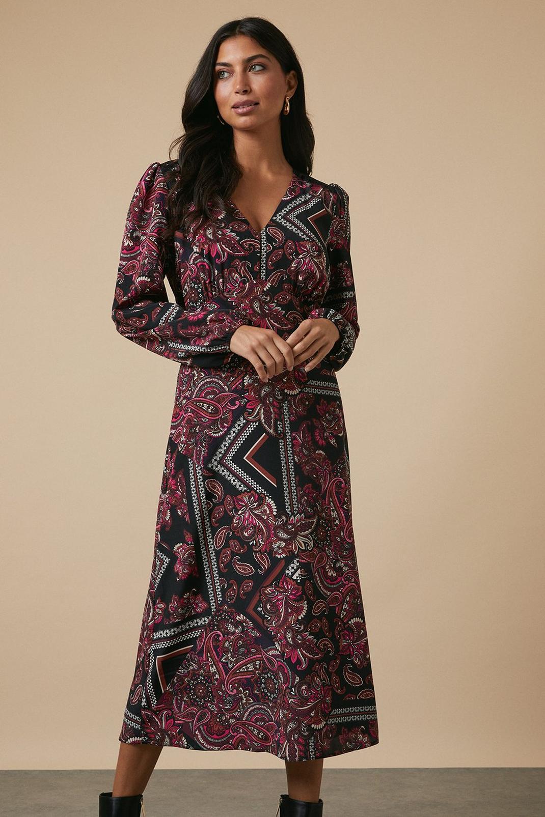 Tall Pink Paisley Lace Trim Midi Dress image number 1