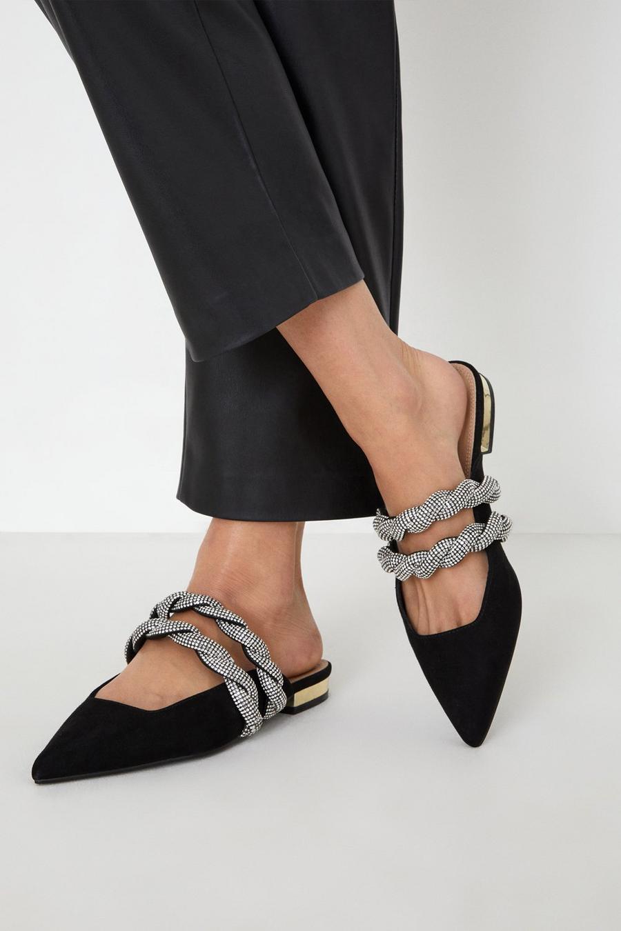 Lucy Embellished Two Strap Flat Mules