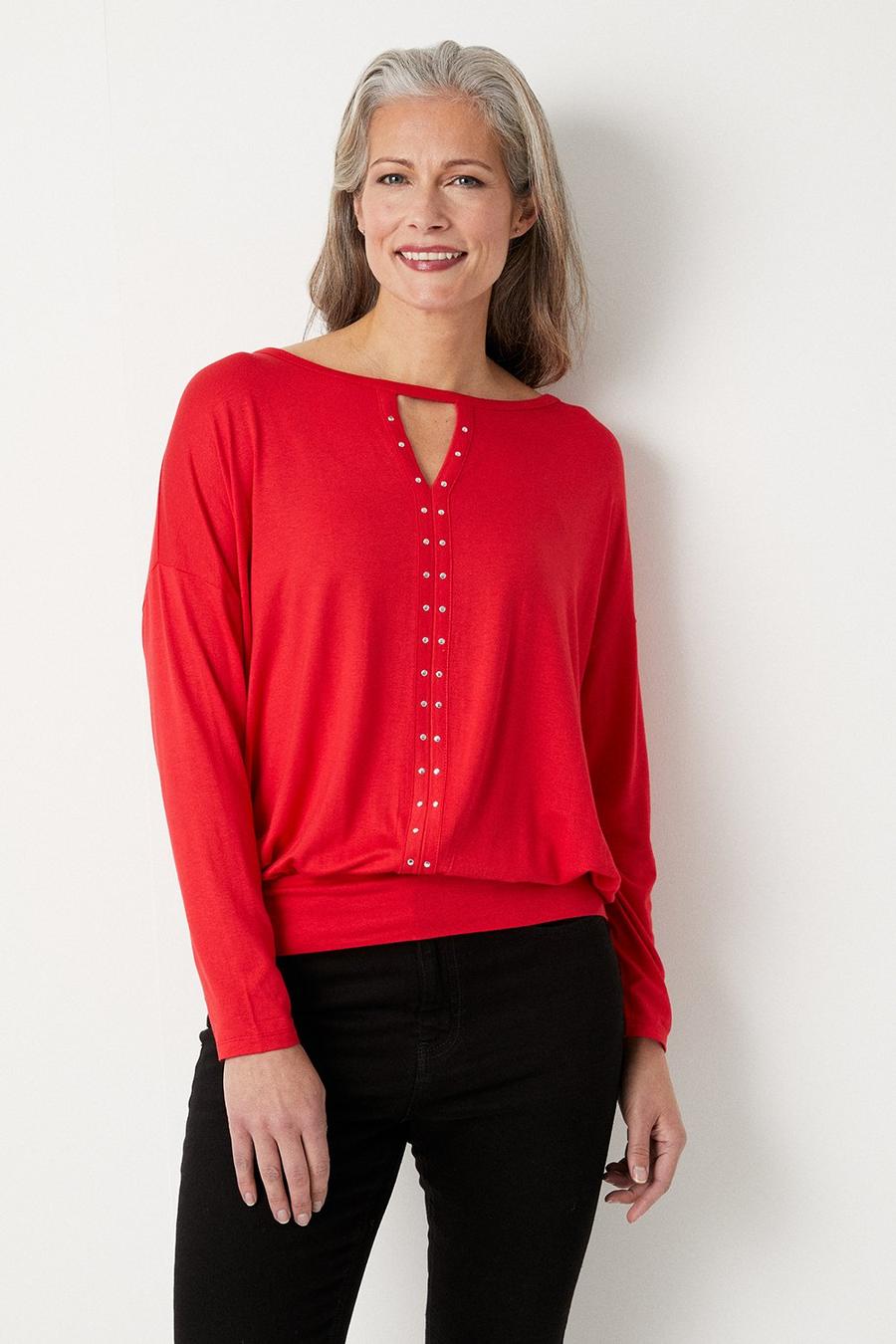 Red Stud Jersey Top