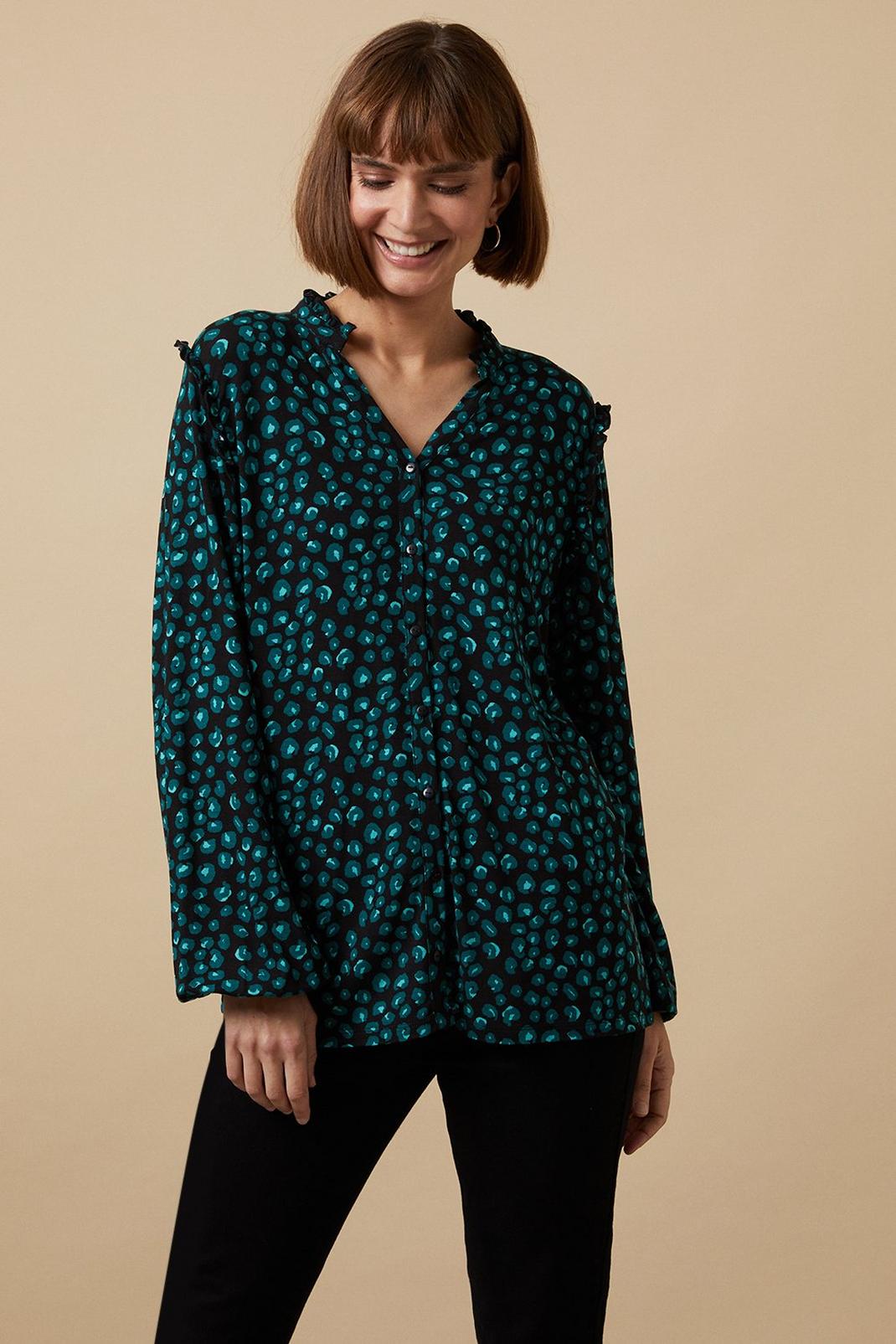 Green Abstract Frill Sleeve Top image number 1