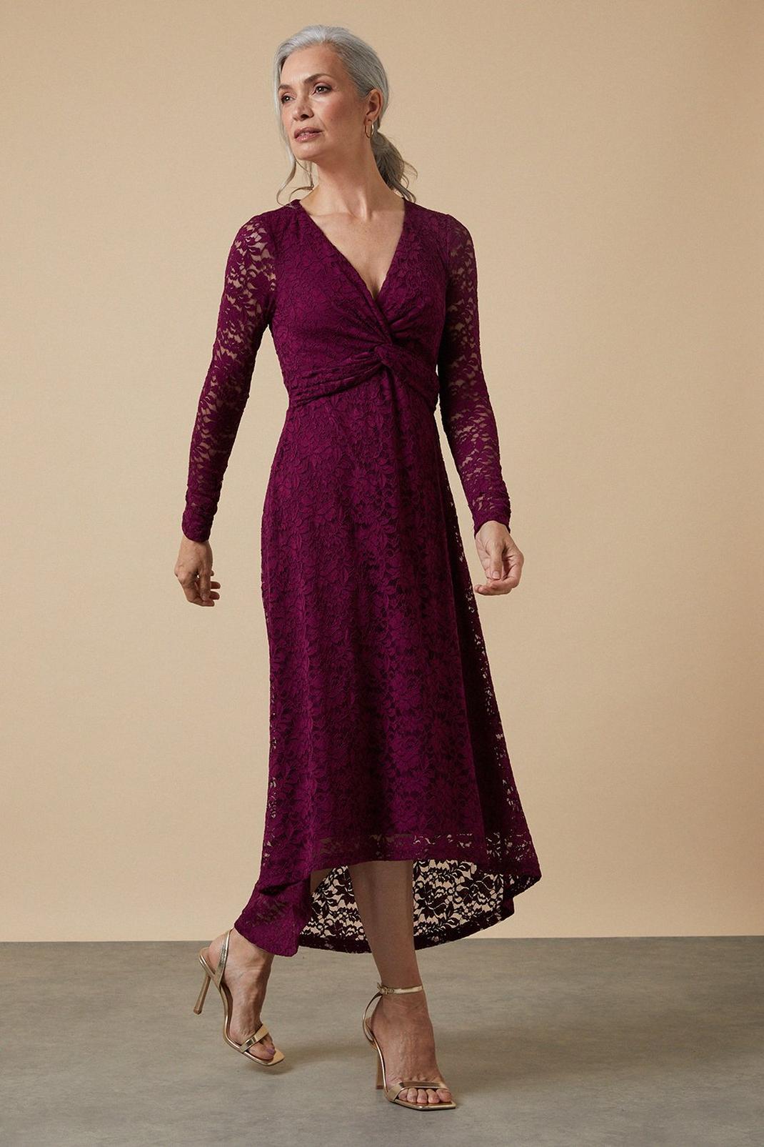 Magenta Lace Twist Detail Midi Dress image number 1