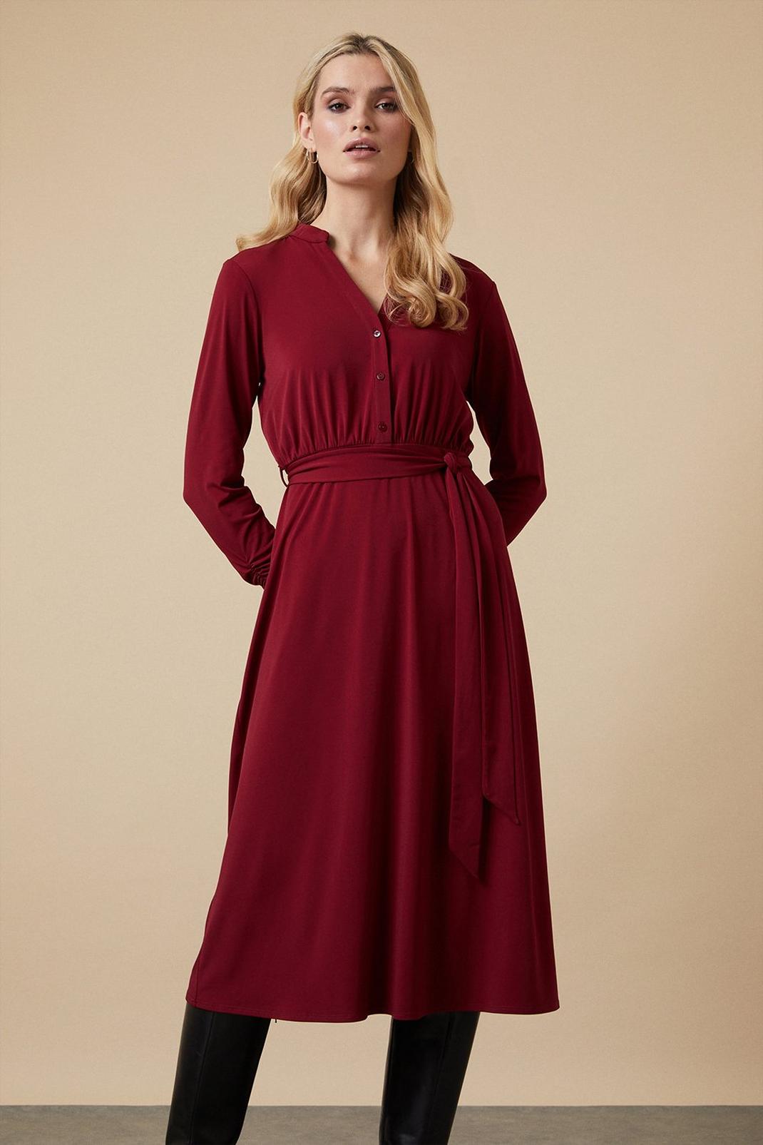 Berry Jersey Belted Shirt Dress image number 1