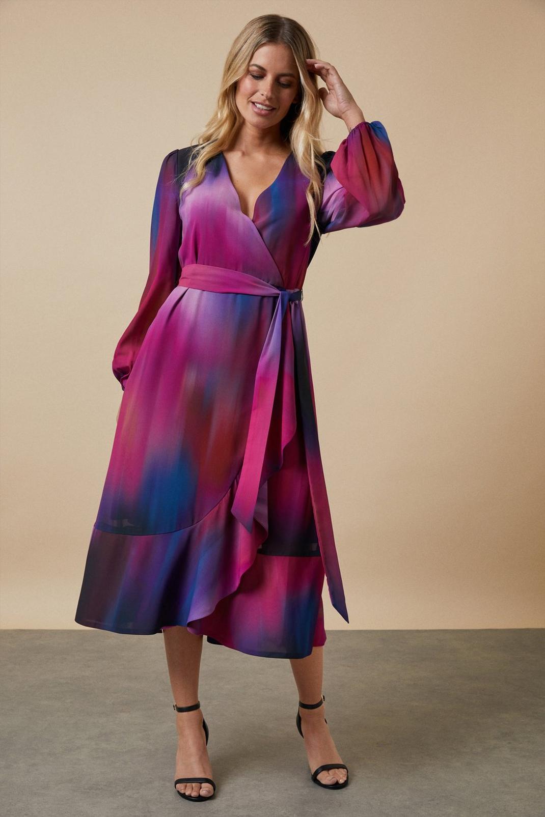 Petite Purple Ombre Wrap Dress image number 1