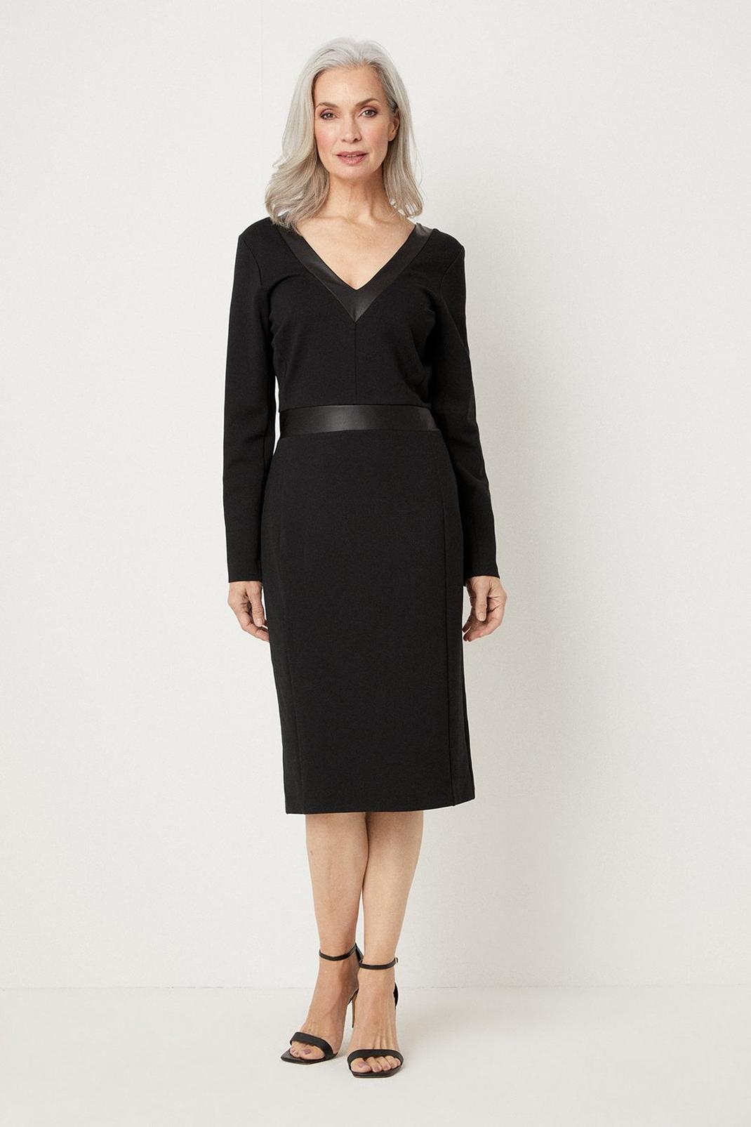 Tailored Black Pu Midi Dress image number 1