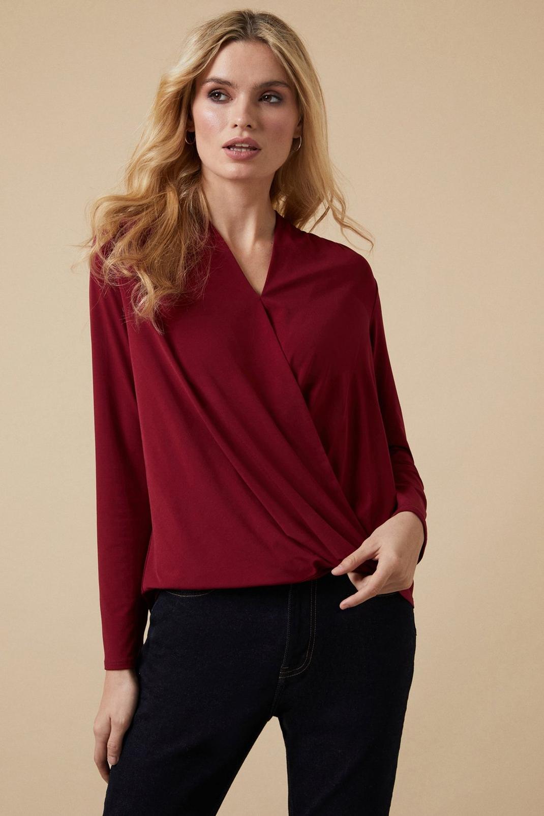 Berry Long Sleeve Jersey Wrap Top image number 1