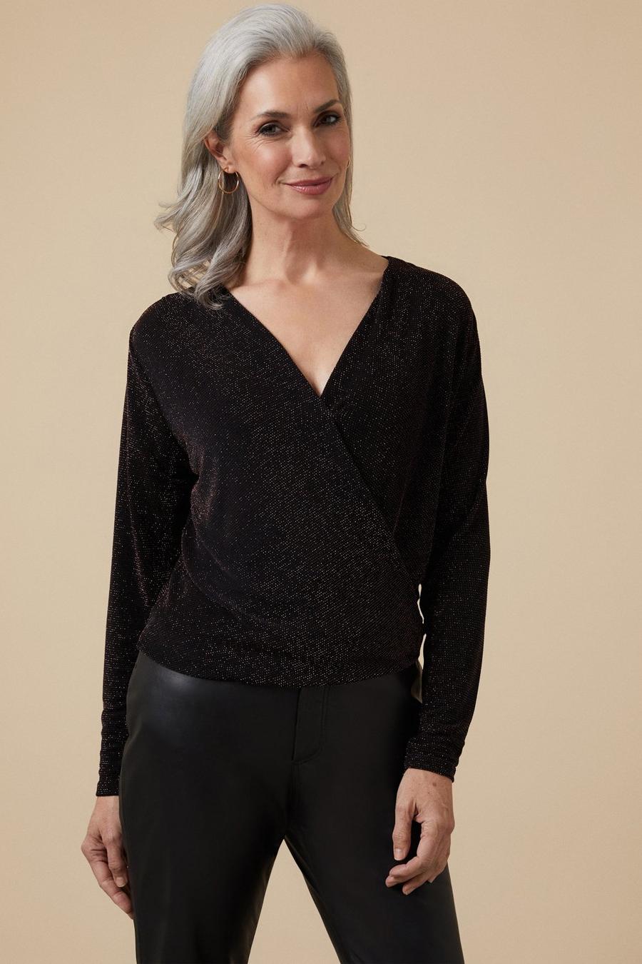 Shimmer Long Sleeve Wrap Top