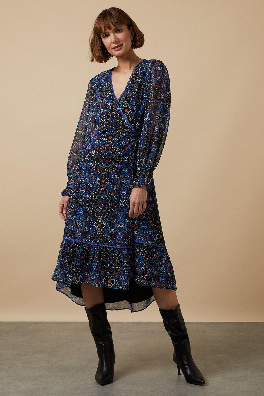 Navy Abstract Wrap Dress image number 1